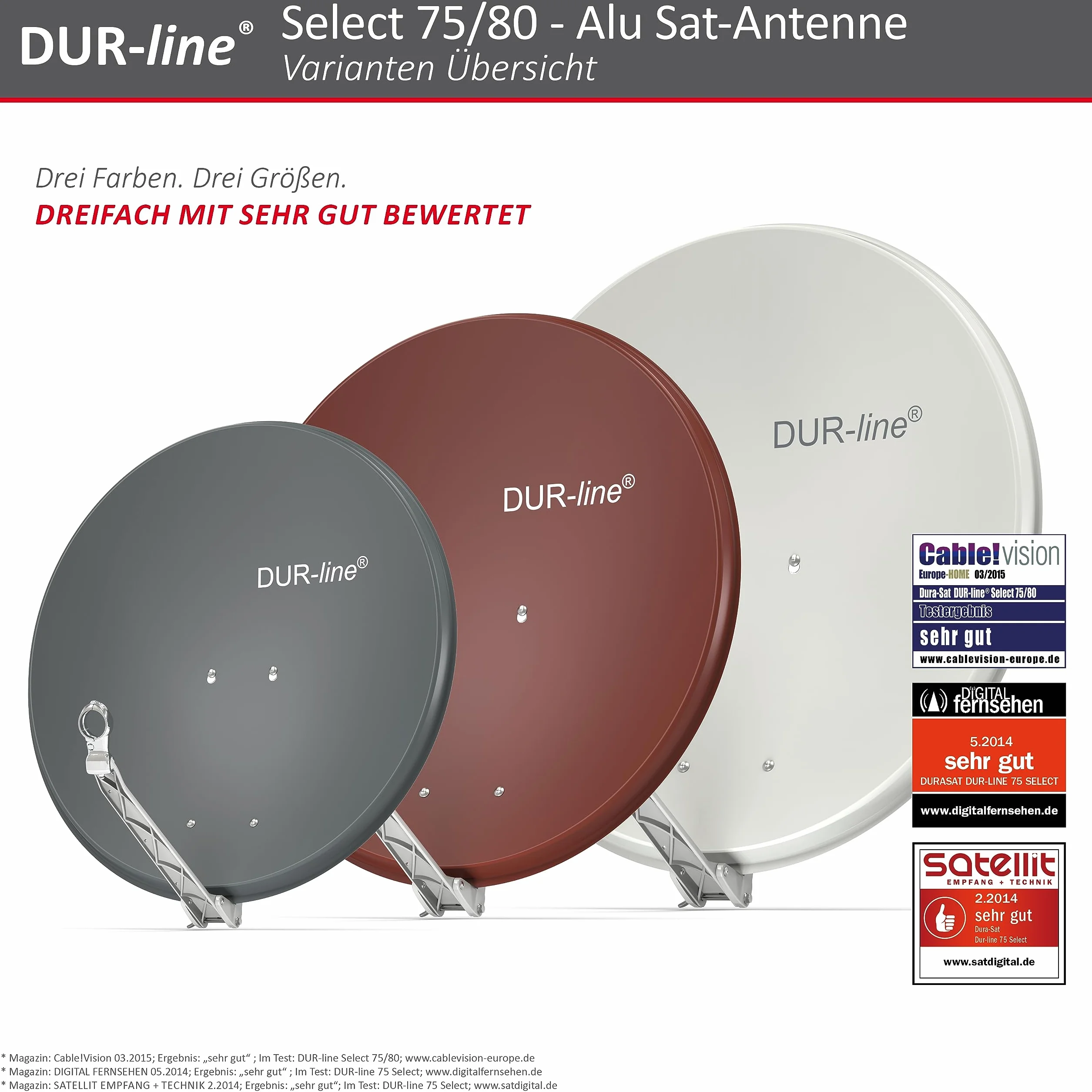 DUR-line Select Parabole Satellite 80 cm Aluminium Anthracite avec Support LNB Inoxydable