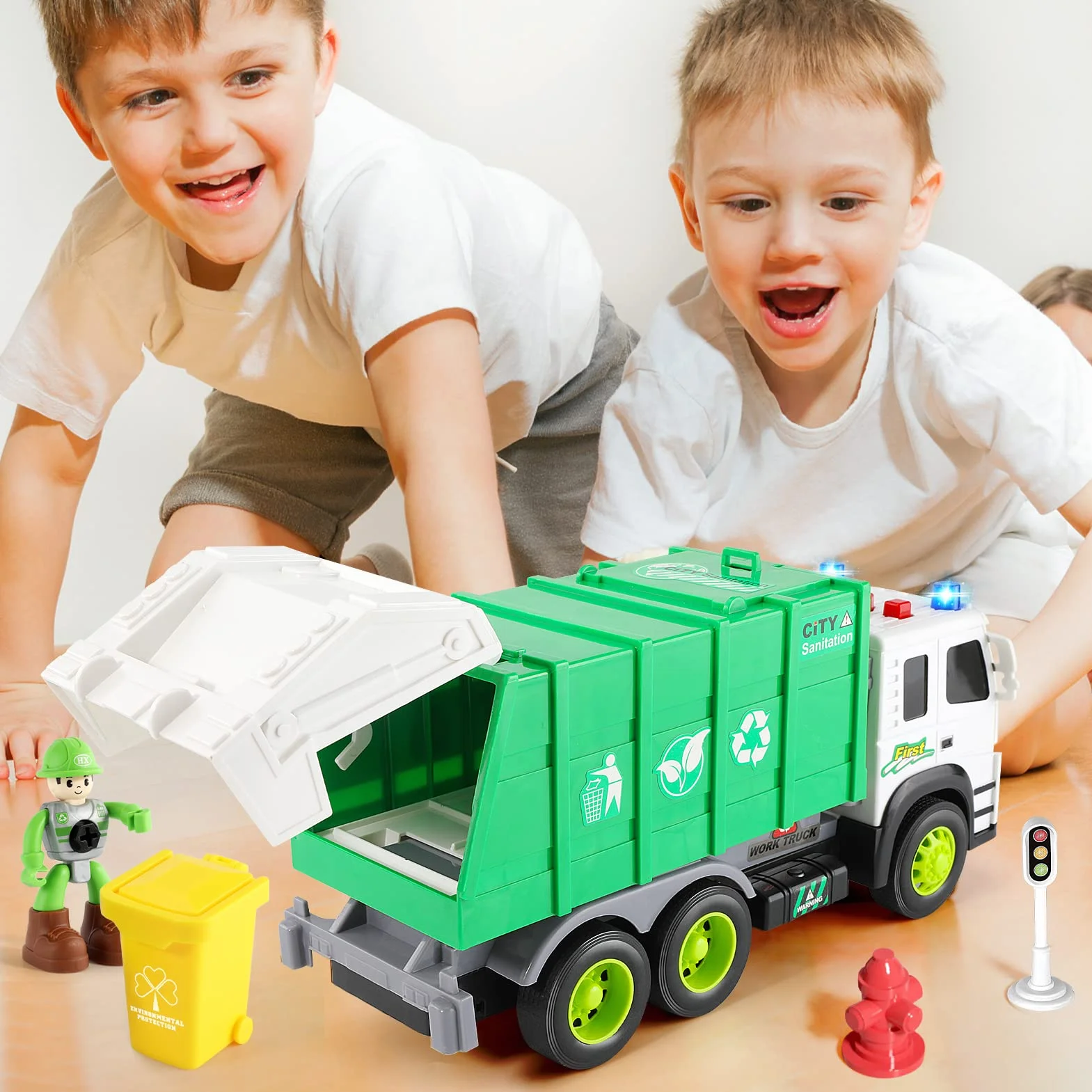 Camion Poubelle Jouets Éducatifs avec Lumière et Son, Voiture Cadeau Enfants 3-6 Ans