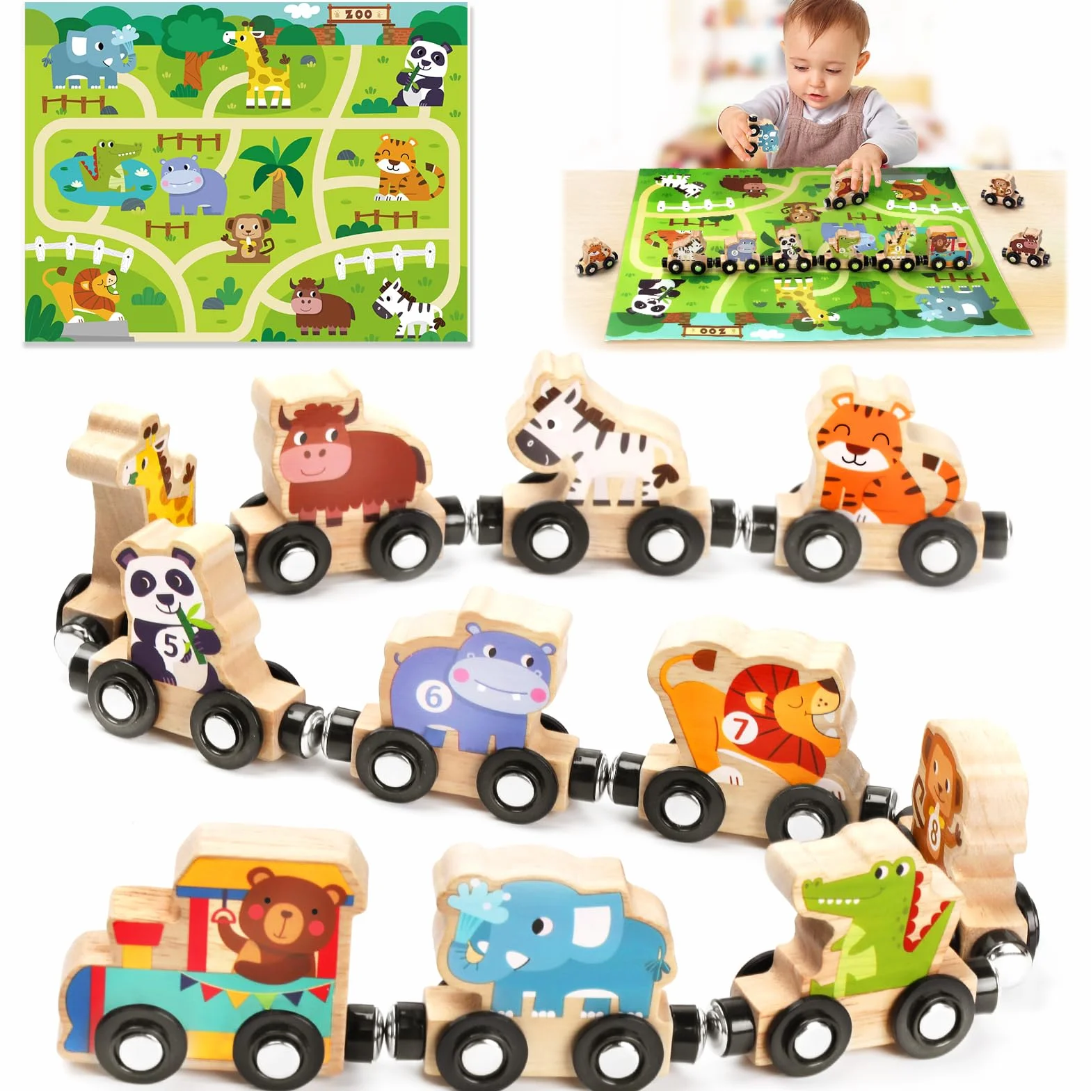Jouet en Bois Magnetic Train Animaux de la Ferme Jeu Educatif Montessori 1 2 3 Ans Cadeau Fille Garçon