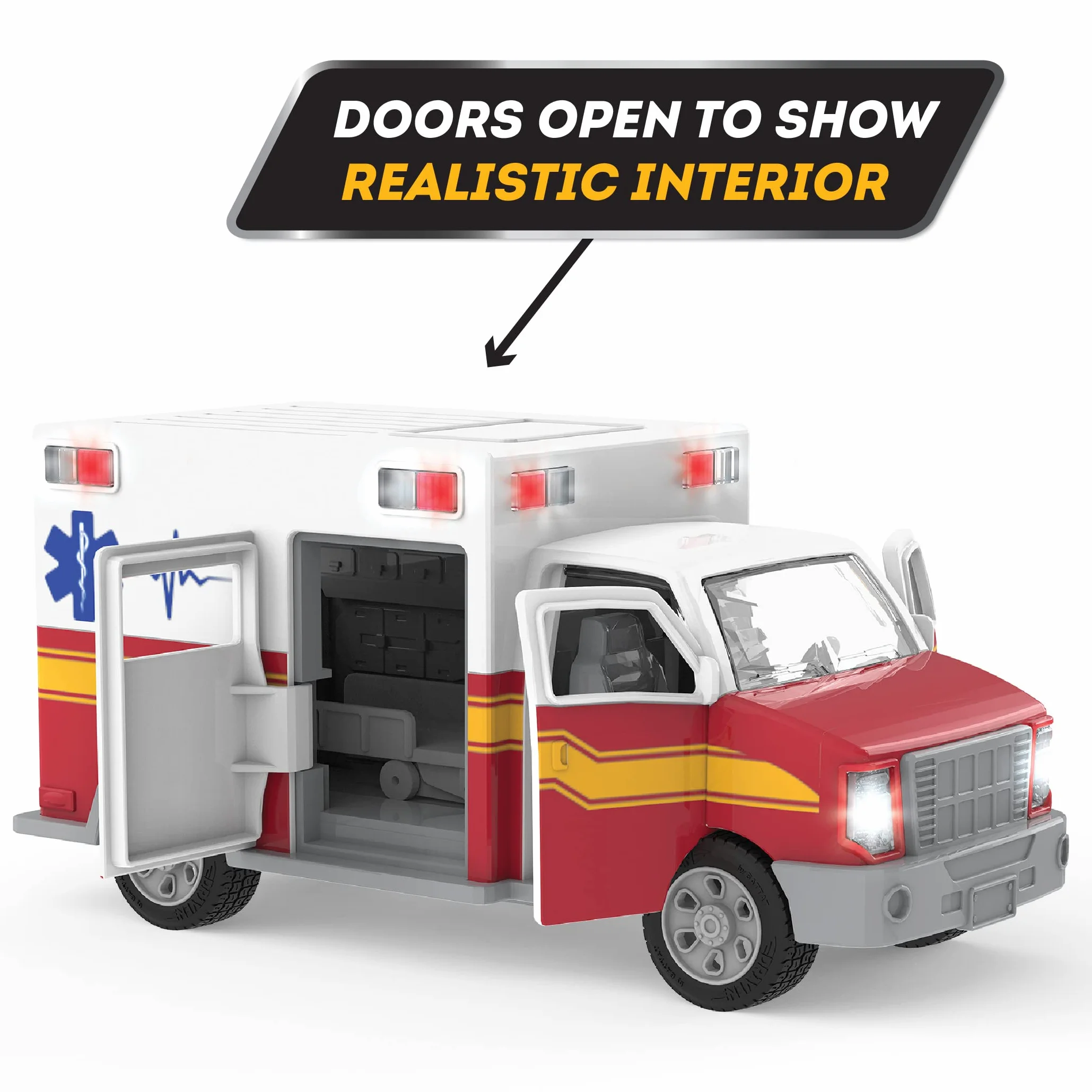 Driven by Battat Ambulance 20 cm Jouet Camion avec Lumière et Son Sauvetage pour Enfants 3 Ans+