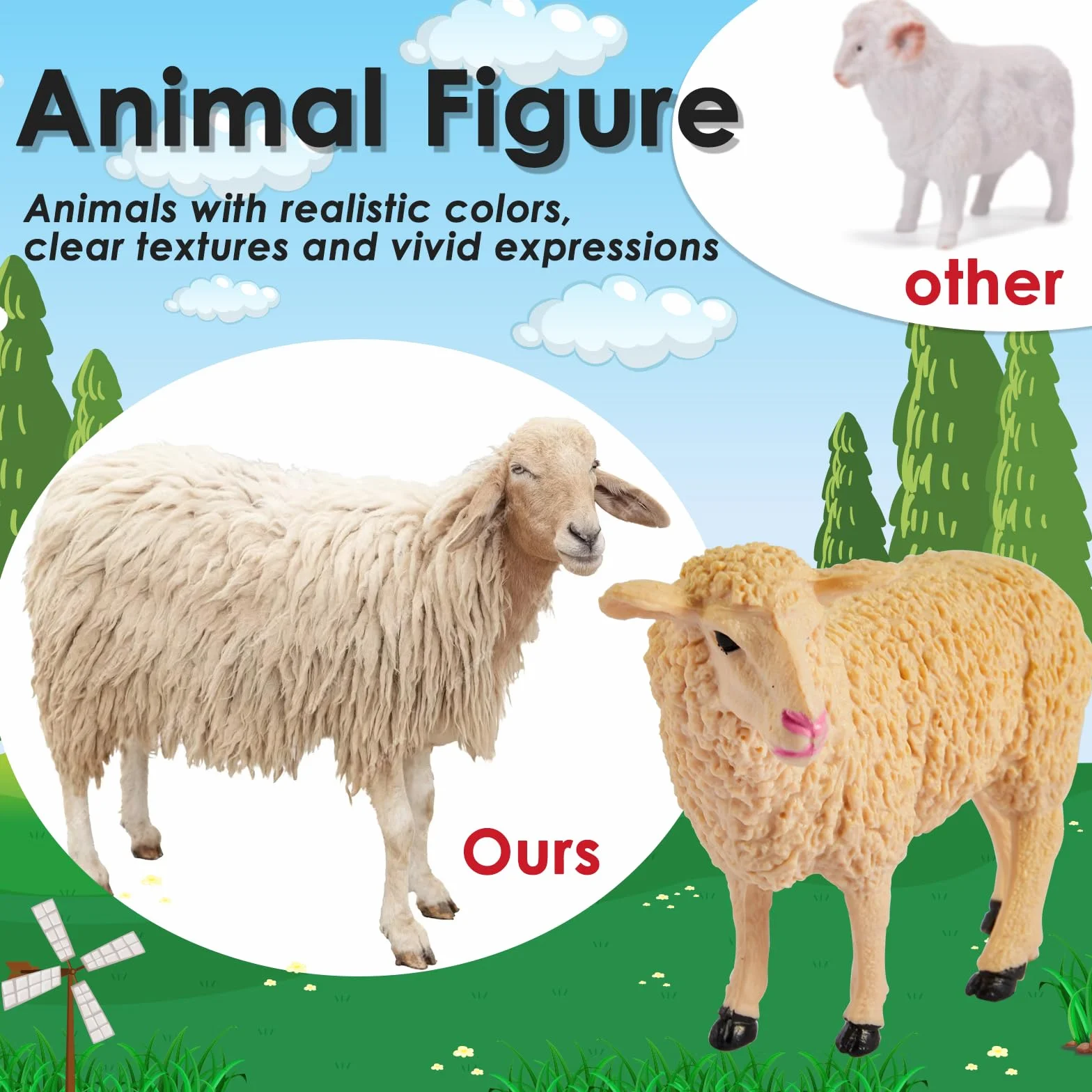 BUYGER 12 Figurines d'animaux de la Ferme Réalistes avec Clôture, Jouet Éducatif pour Enfants 3-6 Ans
