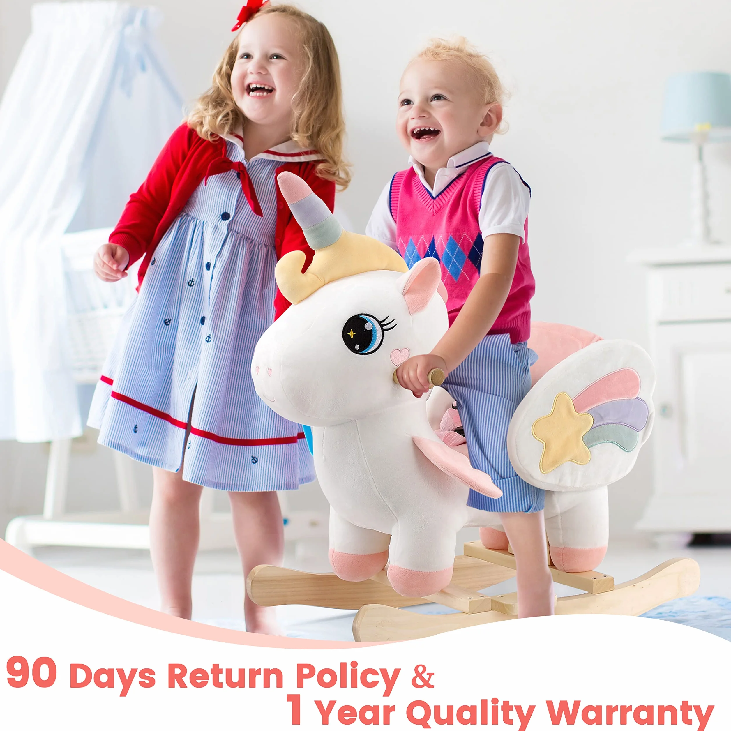 FUNLIO Cheval à Bascule Licorne pour Bébé 6 Mois-3 Ans, Peluche, Facile à Assembler, Certifié CE CPC