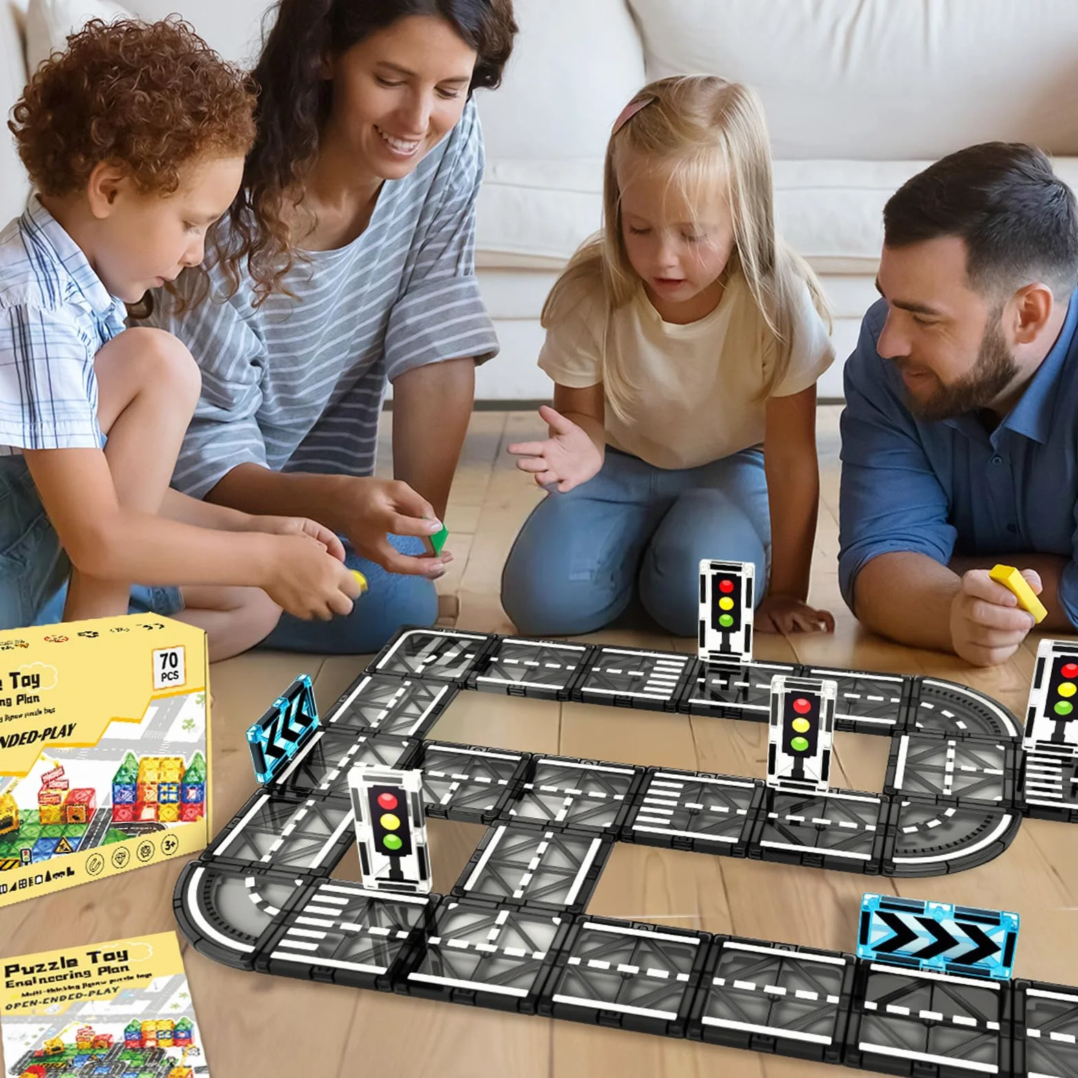 BuzzoXerex Construction Magnetique Route 70 Pièces Magnetic Tiles Enfant Éducatifs Cadeau 3 4 5 6 Ans