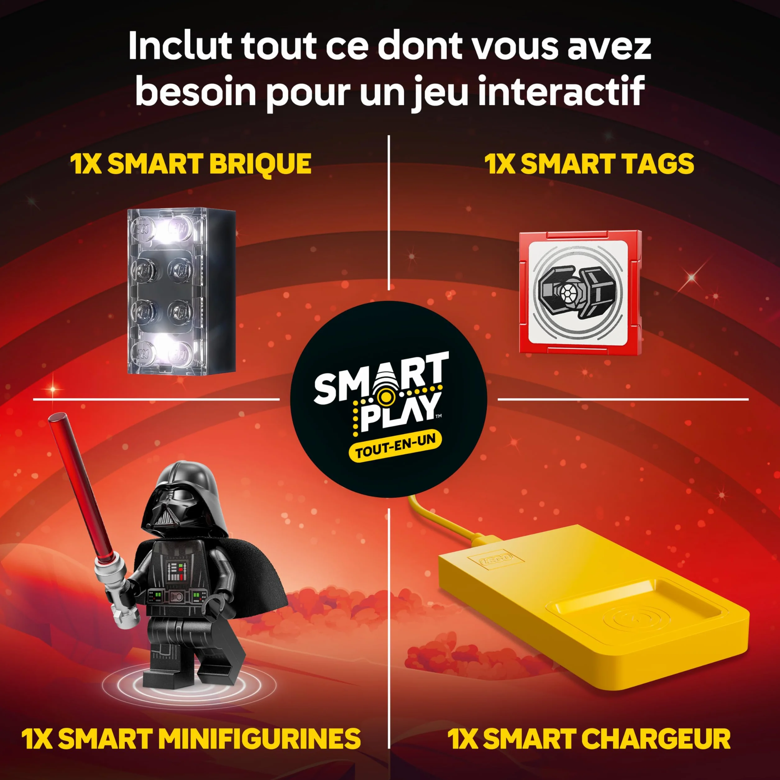 LEGO Star Wars 75421 Smart Play TIE Fighter de Dark Vador Jouet Interactif Tout-en-Un avec Smart Brique Tag Minifigurine Chargeur