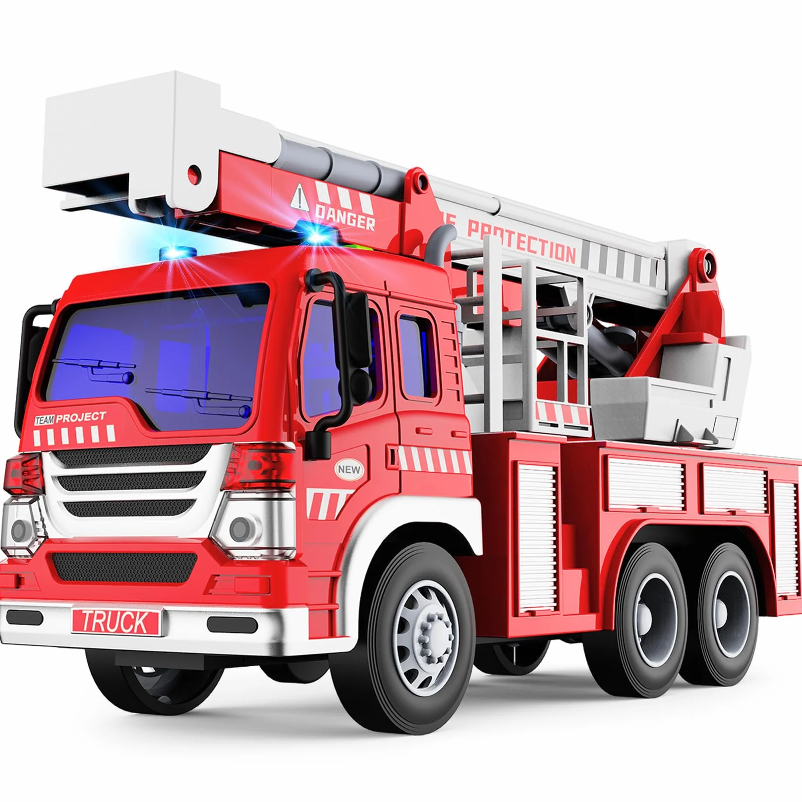 Gros Camion de Pompier XXL avec Échelle Sonore et Lumineux, Maquette Camions Jouet Cadeau Enfant 3-8 Ans Rouge
