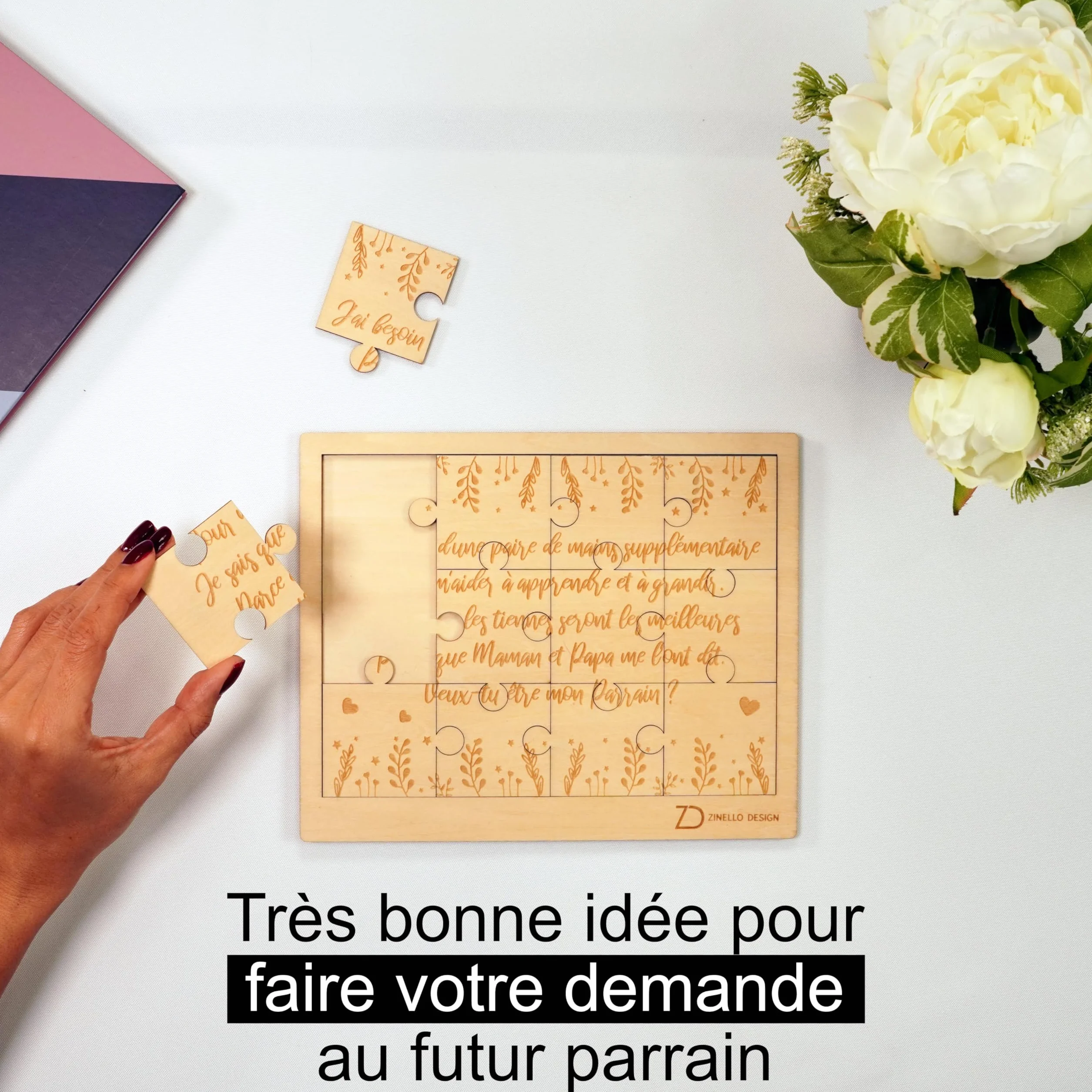 Puzzle en Bois Annonce Grossesse pour Parrain, Idée Cadeau Casse-Tête Original et Personnalisé avec Pochette Cadeau (Cadre)
