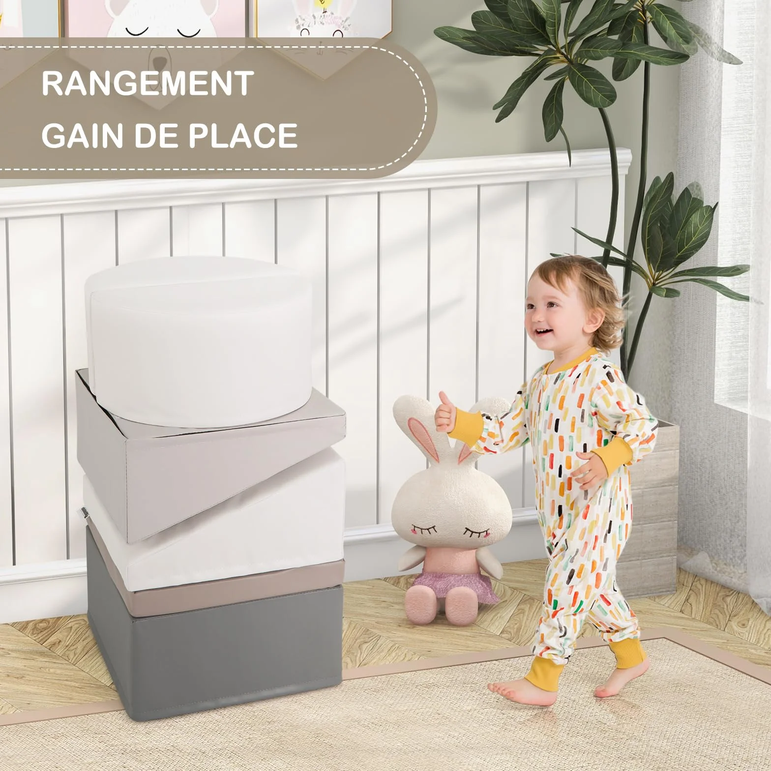 DREAMADE Parcours de Motricité Bebe en Mousse EPE, Bloc de Construction avec Housse, Jeux d’Escalade pour Enfants 1+ an (Gris)