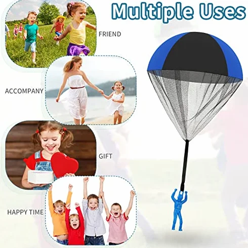 Skylety Jouet de Parachute pour Enfants Volant Extérieur sans Enchevêtrement Bleu Noir