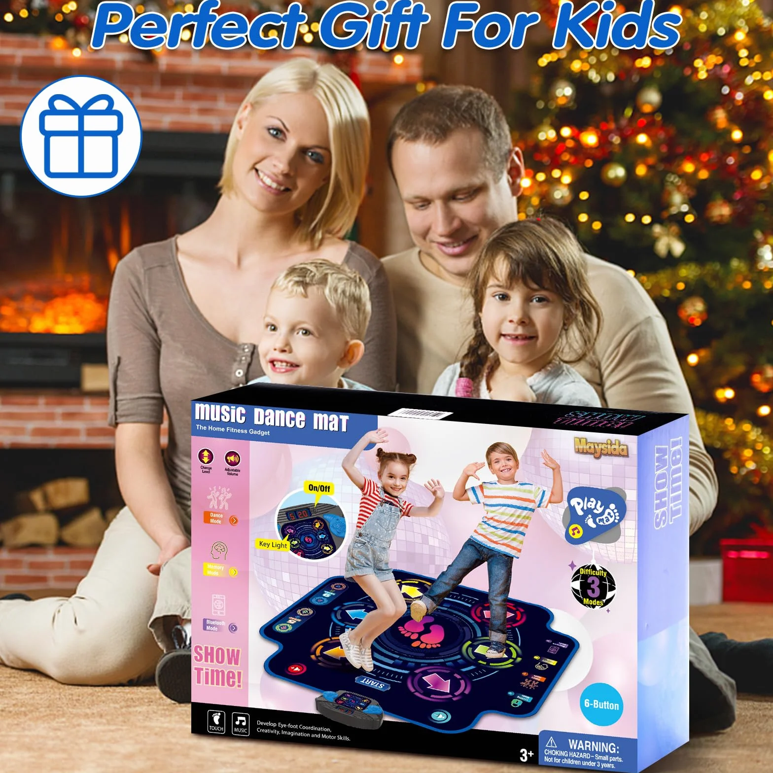 Tapis de Danse Bluetooth Enfants 3-12 Ans 6 Boutons 9 Niveaux 3 Modes Cadeau Noël Anniversaire