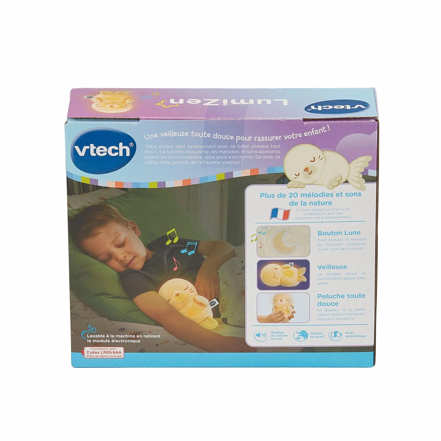 VTech LumiZen Beige Petite Peluche Phoque Doudou Veilleuse Musicale Bébé Nomade Enfant Lumineuse Cadeau Naissance