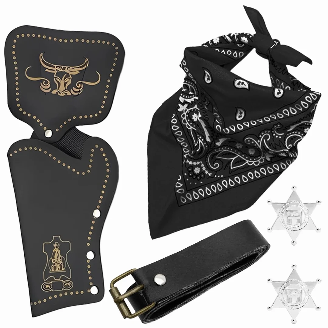 Cowboy Costume Accessoires 5 Pièces Bandana Ceinture Holsters Badge Métal Déguisements Garçons Filles Halloween