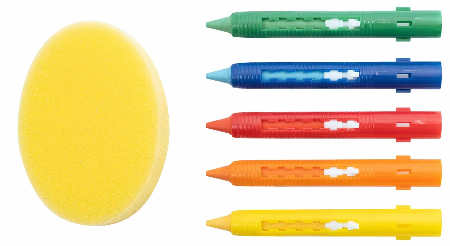 EBERHARD FABER 524105 Set de craie pour le bain, 5 crayons et éponge, lavable