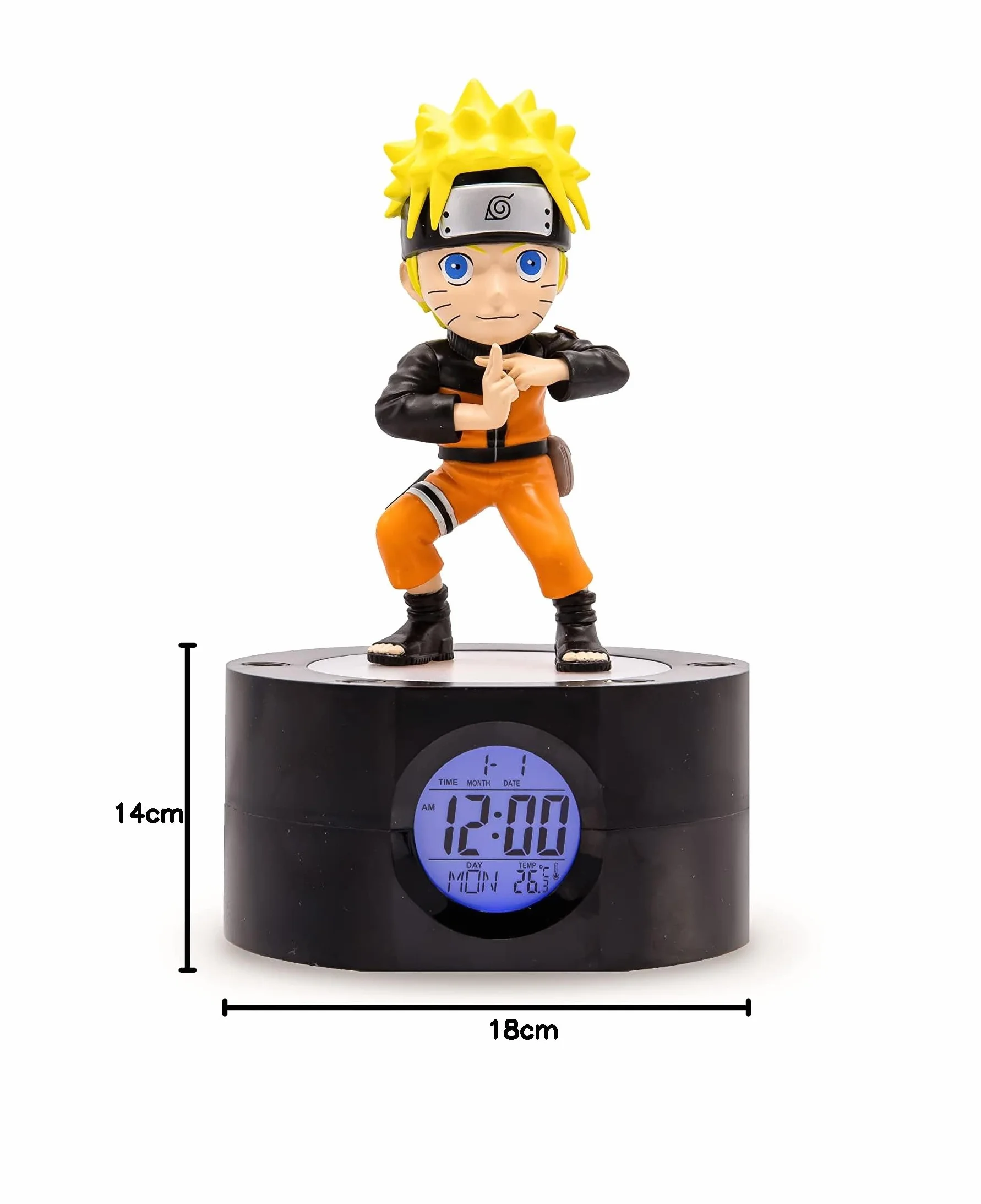 Réveil Lumineux Naruto Shippuden 18 cm - Noire Orange Jaune - Fonctionne 3 x AAA/Secteur - Câble USB Inclus - Bleu - Dès 6 Ans