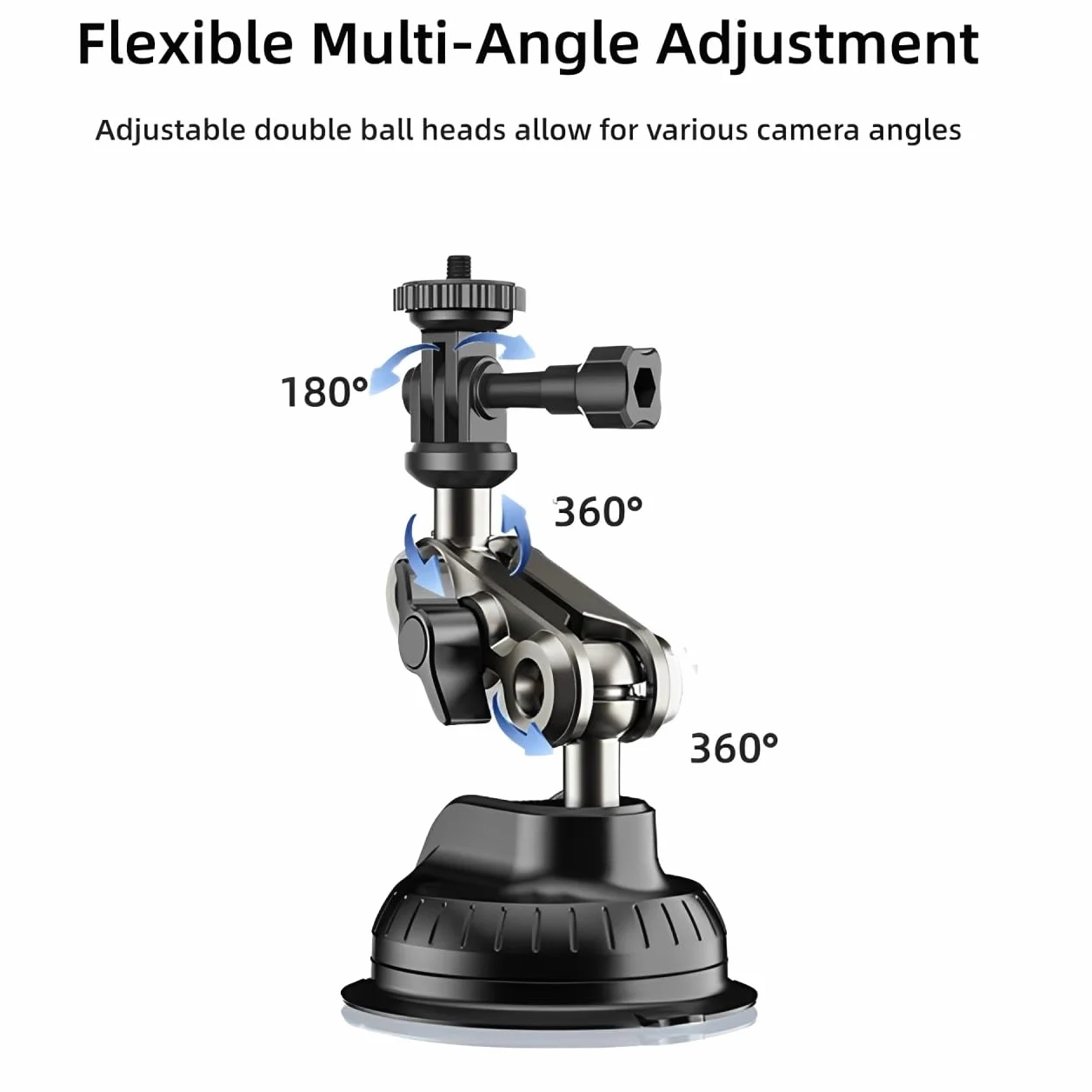 Support de Voiture à Ventouse pour GoPro Hero 13/12/11, Double Rotule 360°, Vis 1/4 Pouce, Compatible Insta360 X5/X4, DJI Osmo Action