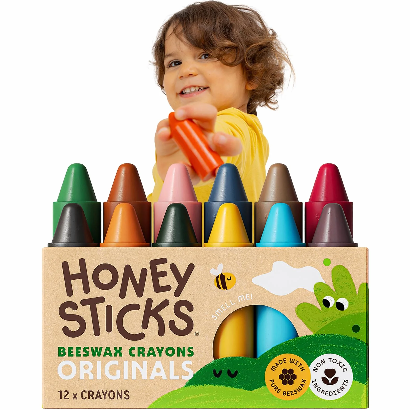 Honeysticks 12 Gros Crayons Pure Cire d'Abeille Non Toxiques pour Tout Petits 1 an+