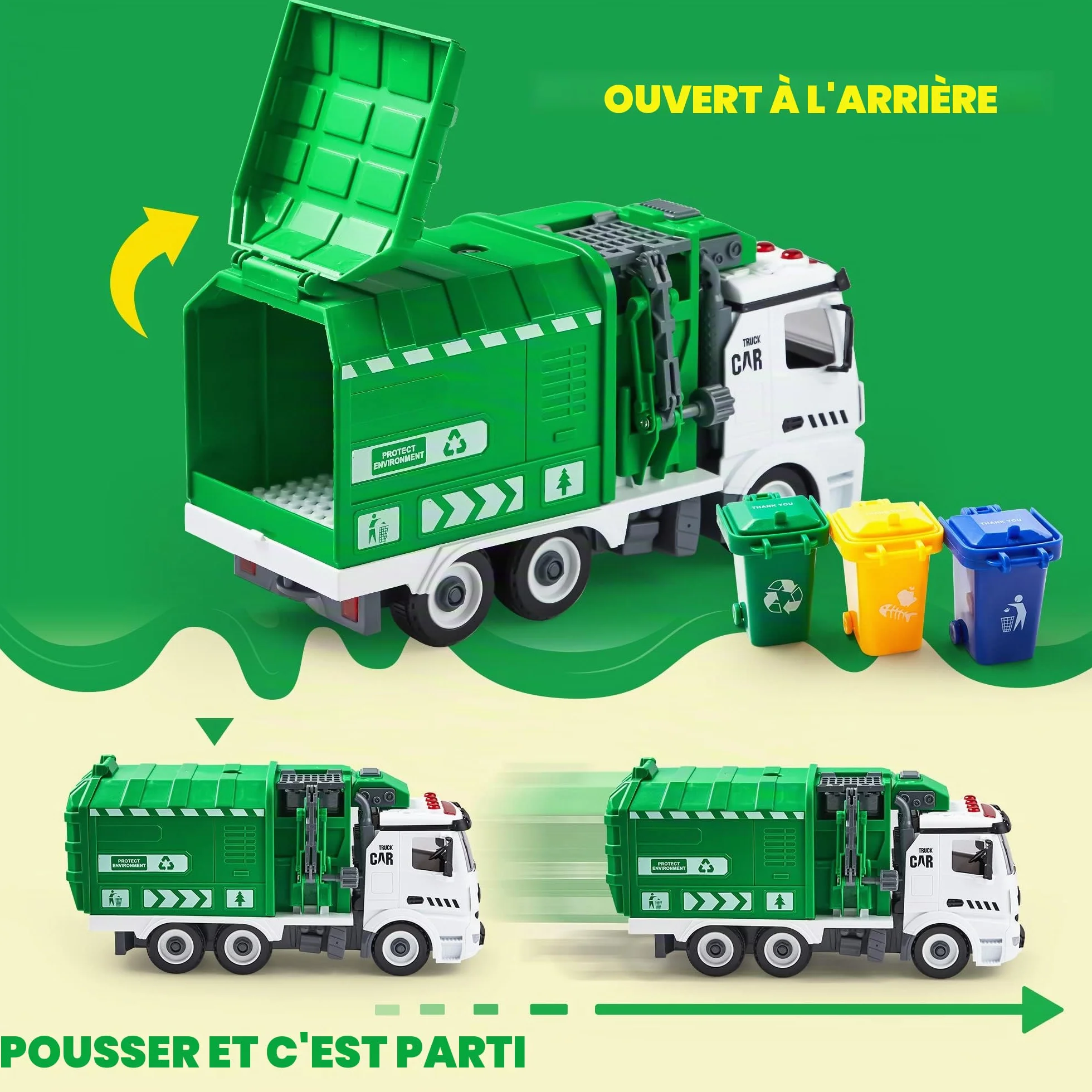 JOYIN Camion de ramassage des ordures jouet Jumbo avec lumière et sons pour enfants à partir de 3 ans
