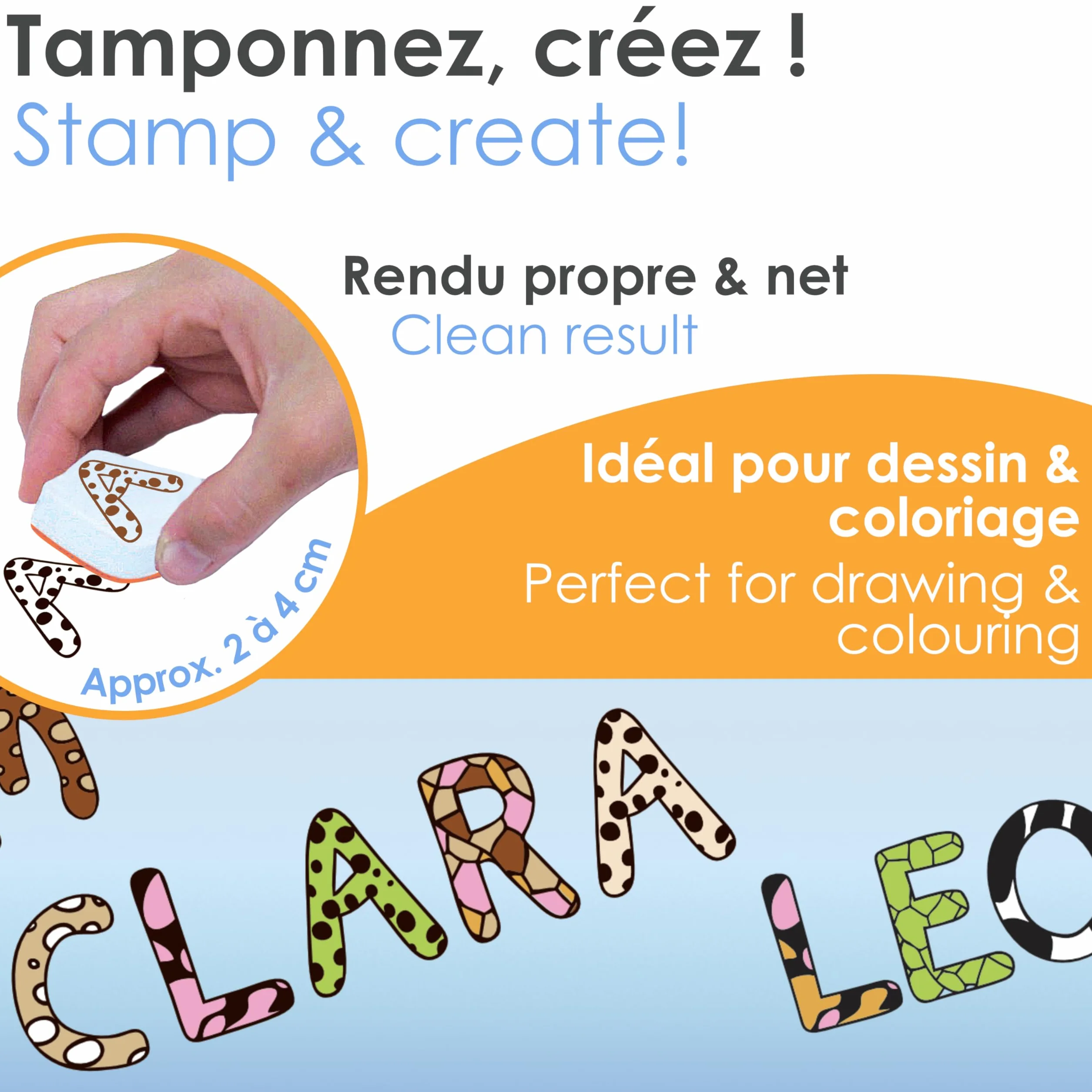 Aladine Stampominos 26 Tampons Lettres Alphabet avec Encreur Encre Lavable pour Enfant dès 4 Ans