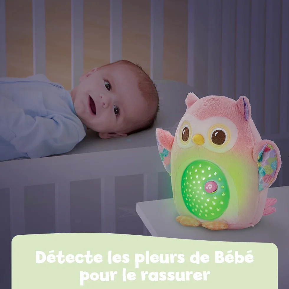 VTech Ma Veilleuse Lumi Chouette Rose, Peluche Apaisante, Veilleuse Musicale et Lumineuse, Cadeau de Naissance