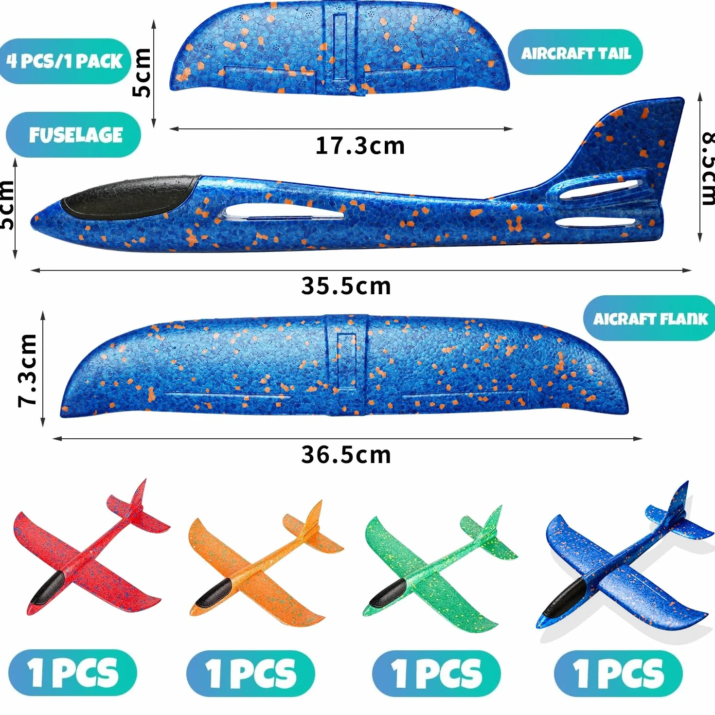Avion Polystyrène Planeur Enfant 38CM 4 Pièces Jouet Extérieur Garçon Fille 3-10 Ans