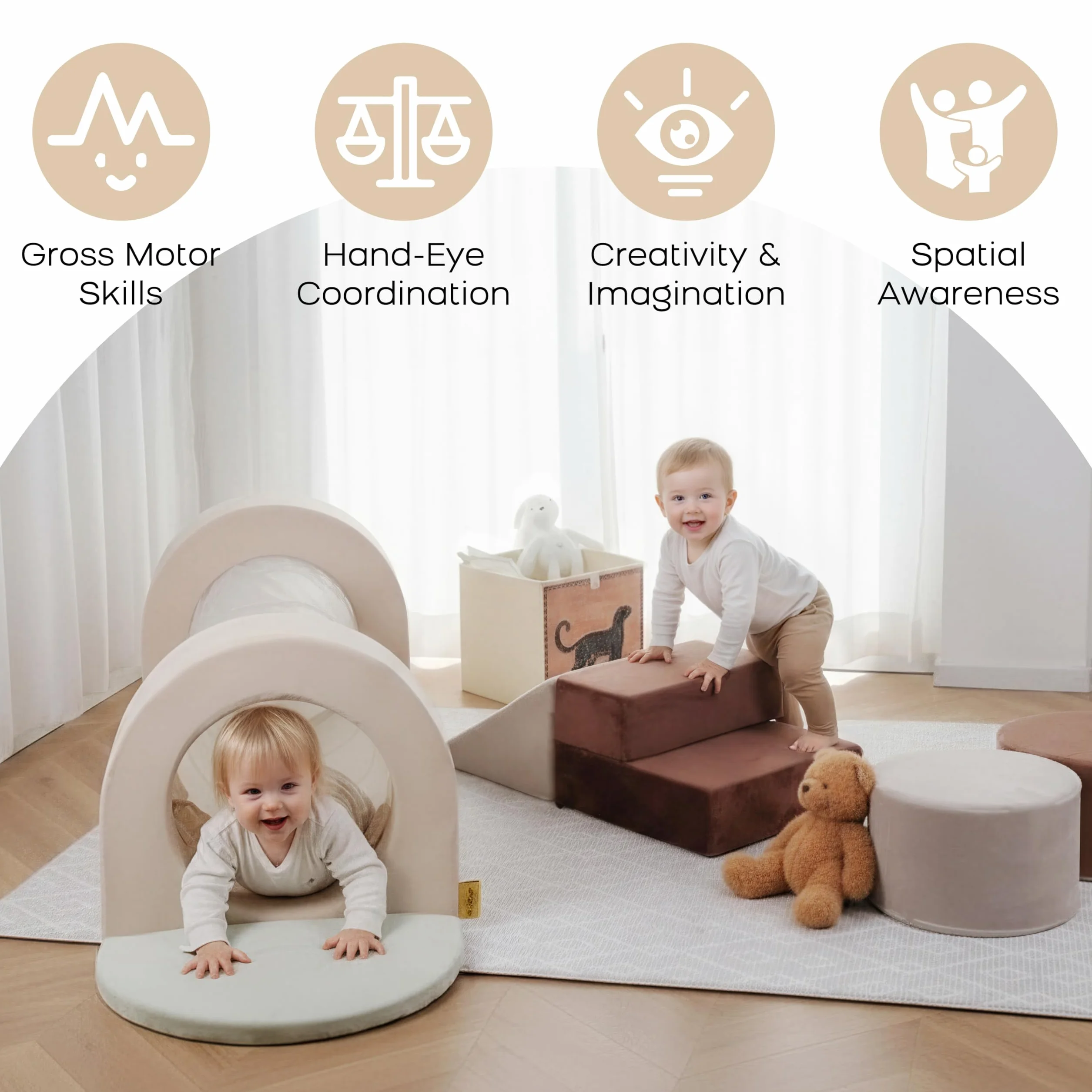 BanaSuper Parcours Motricité Bébé Blocs de Mousse Tunnel de Jeu Module Motricité Enfant Intérieur Jeu d'Éveil Sensoriel Physique Structure d'escalade