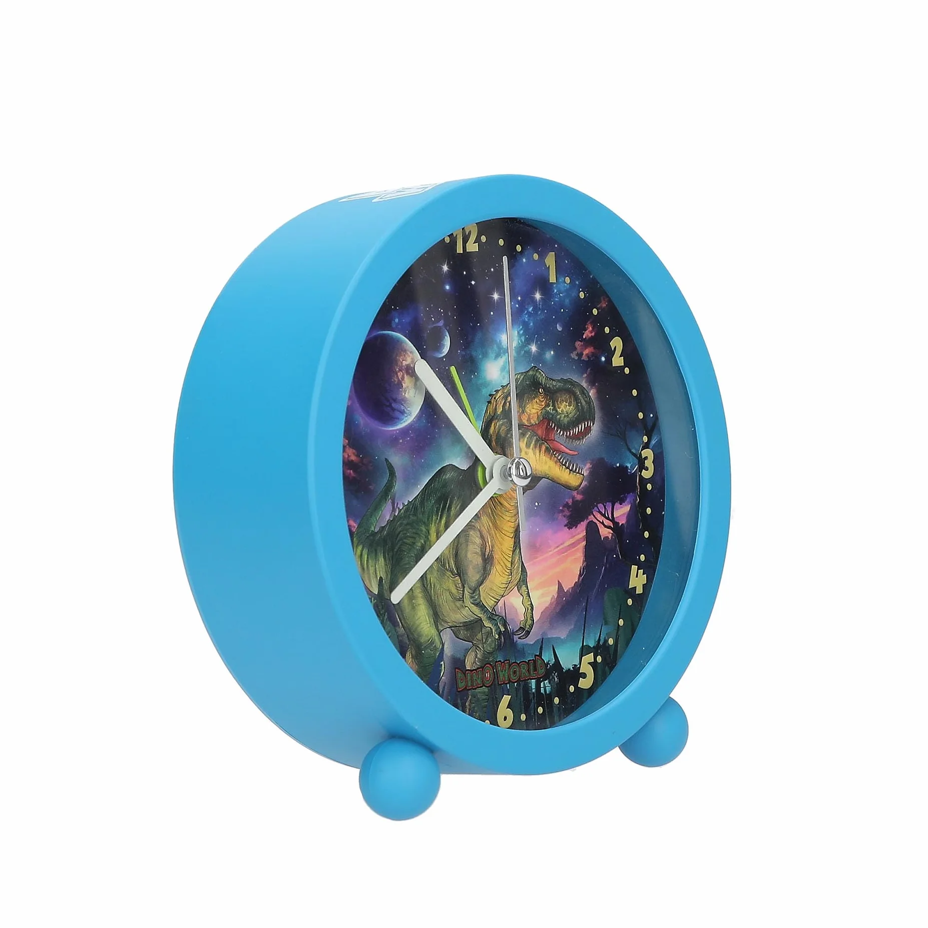 Depesche Dino World Galaxy Réveil Enfants Bleu Dinosaure Horloge Silencieuse Lumière Pile Incluse