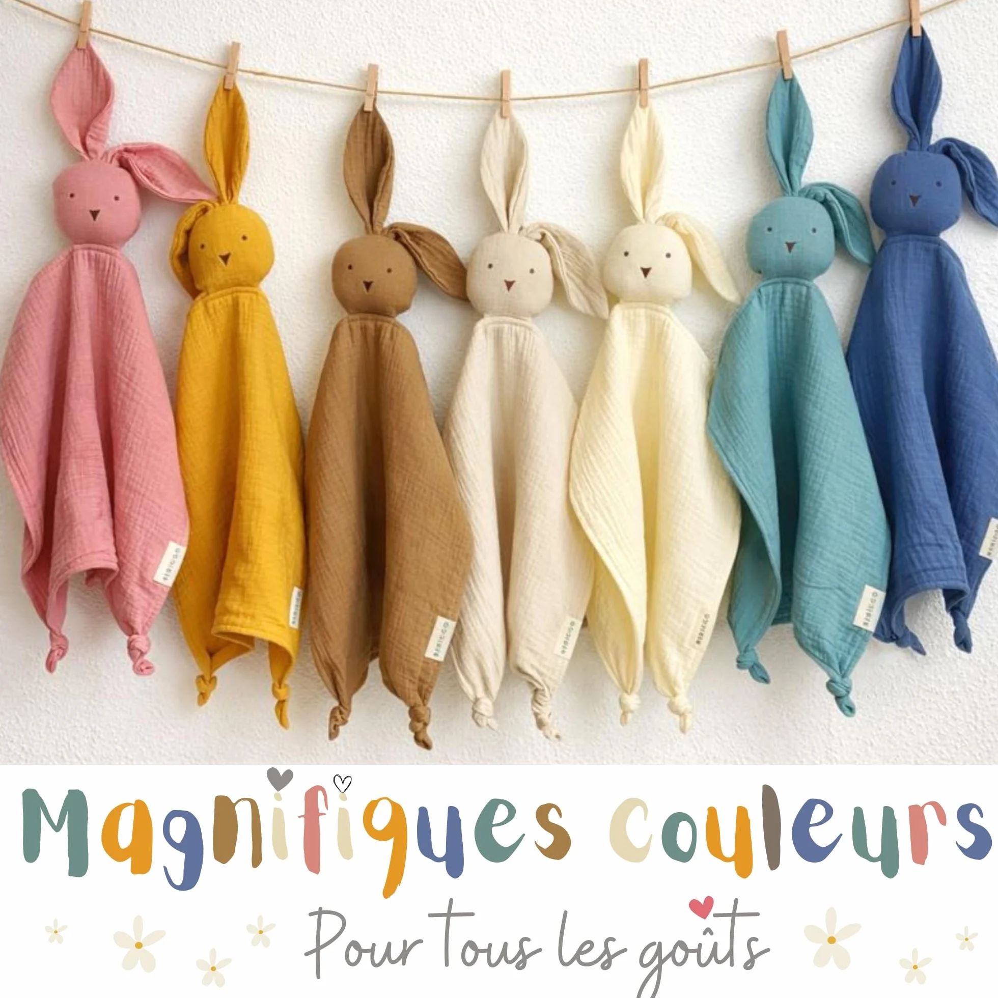 Doudou Lapin en Coton Bio 30x30 cm Cadeau Naissance Écru