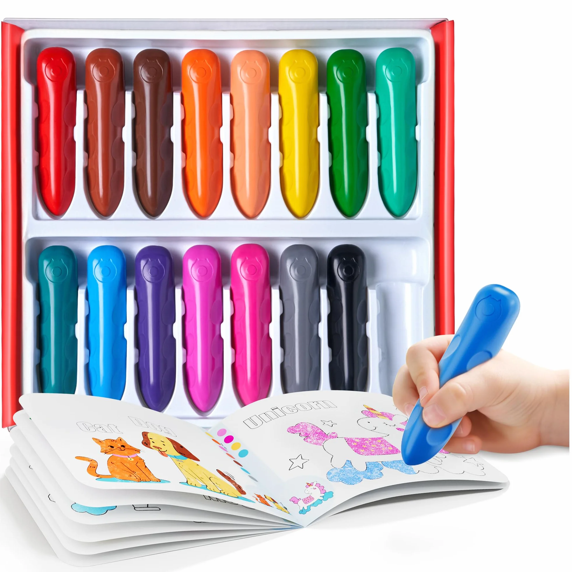 JoyCat Lot de 16 crayons Jumbo triangulaires lavables pour enfants 1-8 ans, prise facile, non toxiques