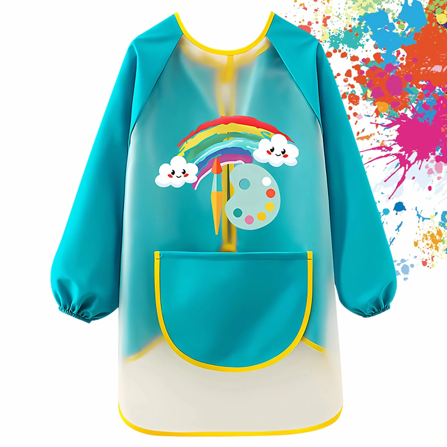 Tablier peinture enfant imperméable TPU poignets élastiques réglable Vert