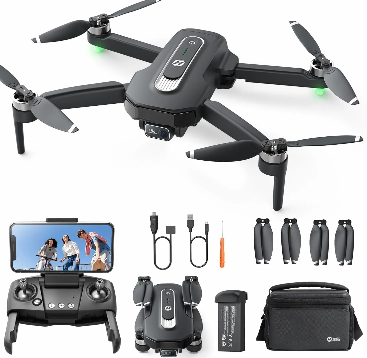Holy Stone Drone GPS avec caméra 4K pour débutants, HS460 drone pliable avec 26 min d’autonomie, moteur sans balais, Follow Me, retour automatique, transmission FPV 5G, moins de 249 g
