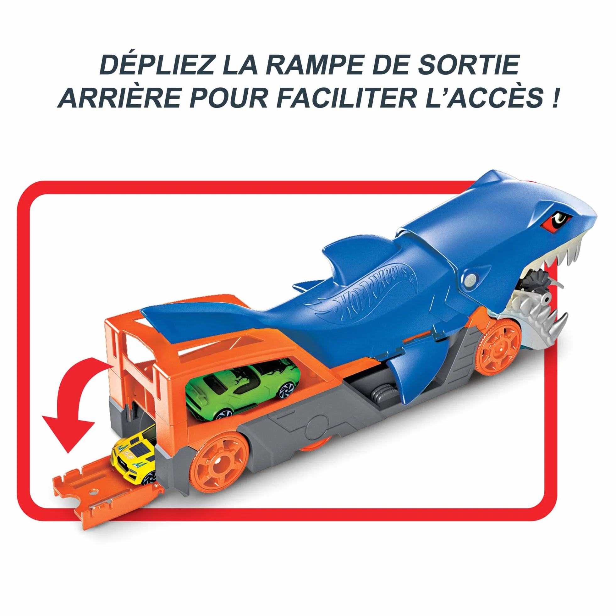 Hot Wheels City Requin Transporteur Camion Qui Avale Les Petites Voitures Contenir Jusqu'à 5 Véhicule Inclus Jouet Enfant GVG36