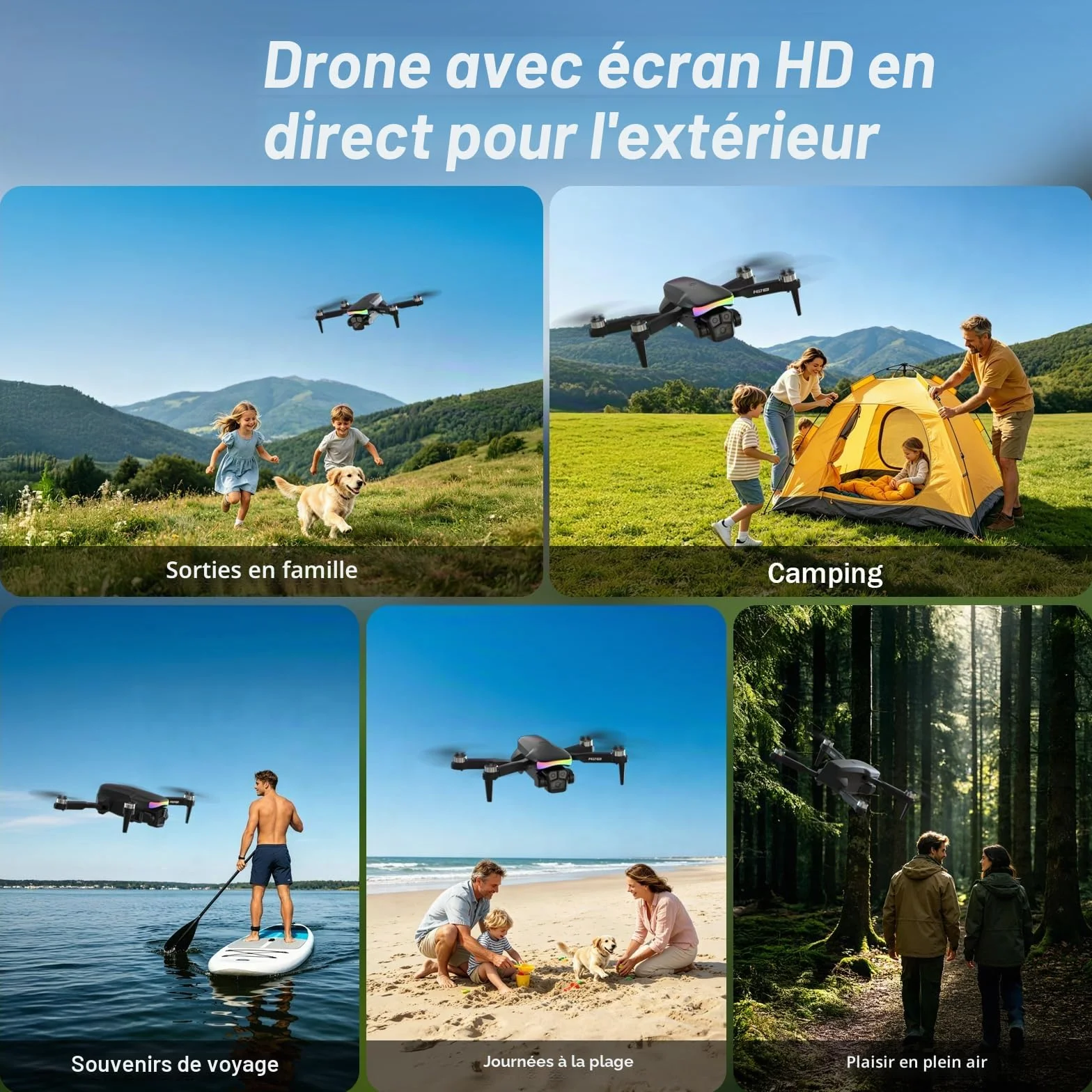F417PRO Drone avec Caméra 1080P, Mini Drone Double Objectif 90°, LED, Flux Optique, Batterie Modulaire, Sacoche