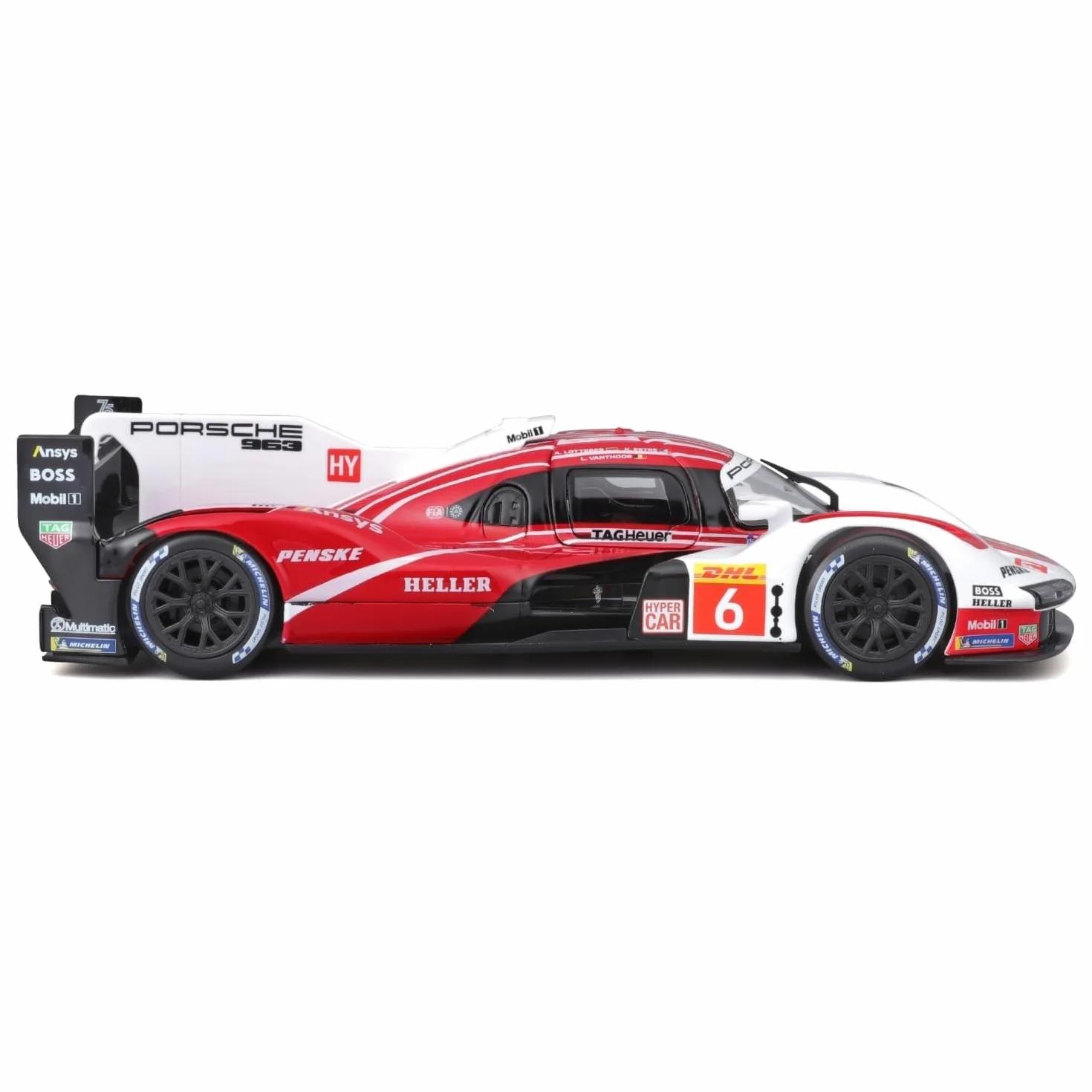 Bburago Porsche Penske 963#6 Voiture Diecast 1:24 Réplique Rouge Blanc Portes Ouvrables