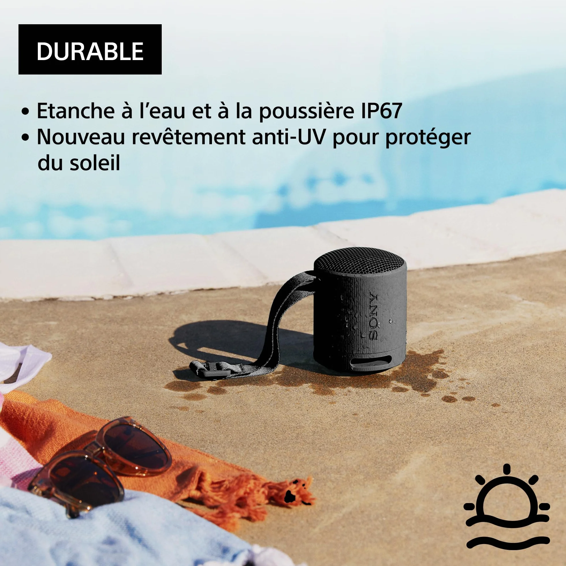 Sony SRS-XB100 Enceinte Bluetooth Portable IP67 Étanche Batterie 16H Noir