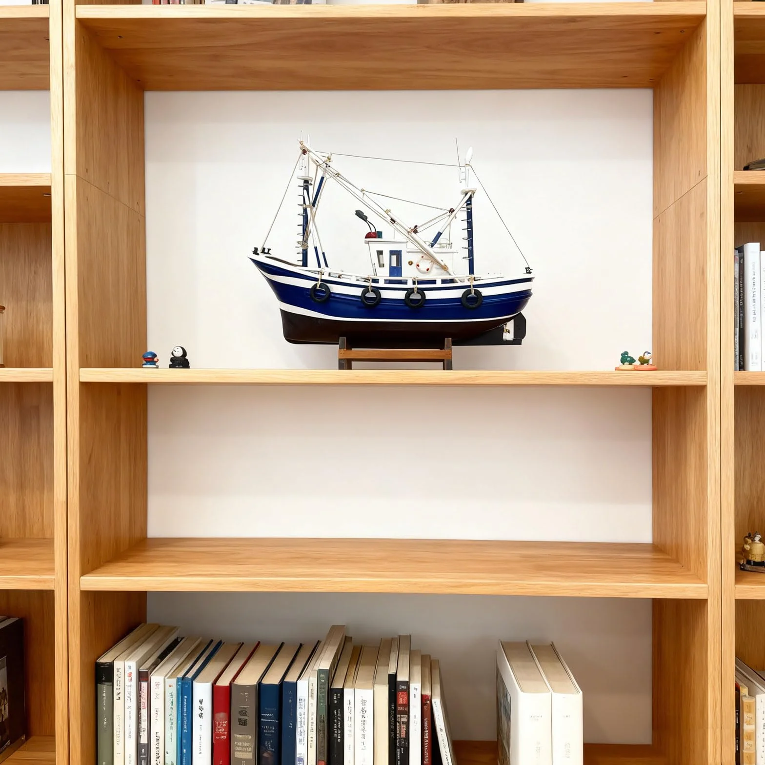 YLME Maquette De Bateau Maquette Finie De Bateau De Pêche Simuler Décoration De Bateau De Pêche en Bois Faite À La Main Décoration De La Maison Cadeau Souvenir,Bleu