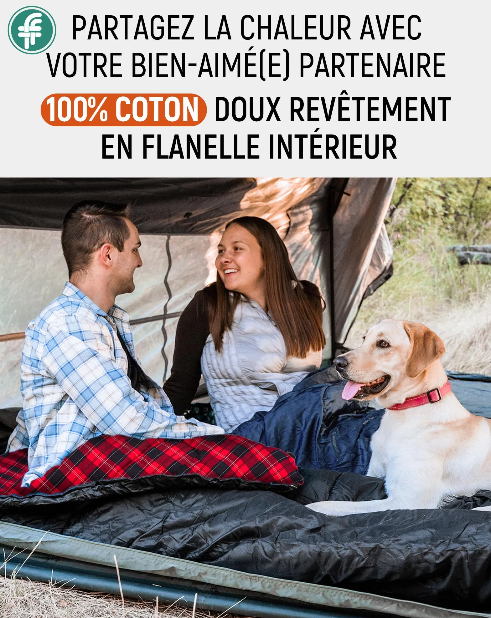 KingCamp Sac de Couchage Adulte Hiver Flanelle Coton 230x90cm 4°C à -15°C 3-4 Saisons Camping