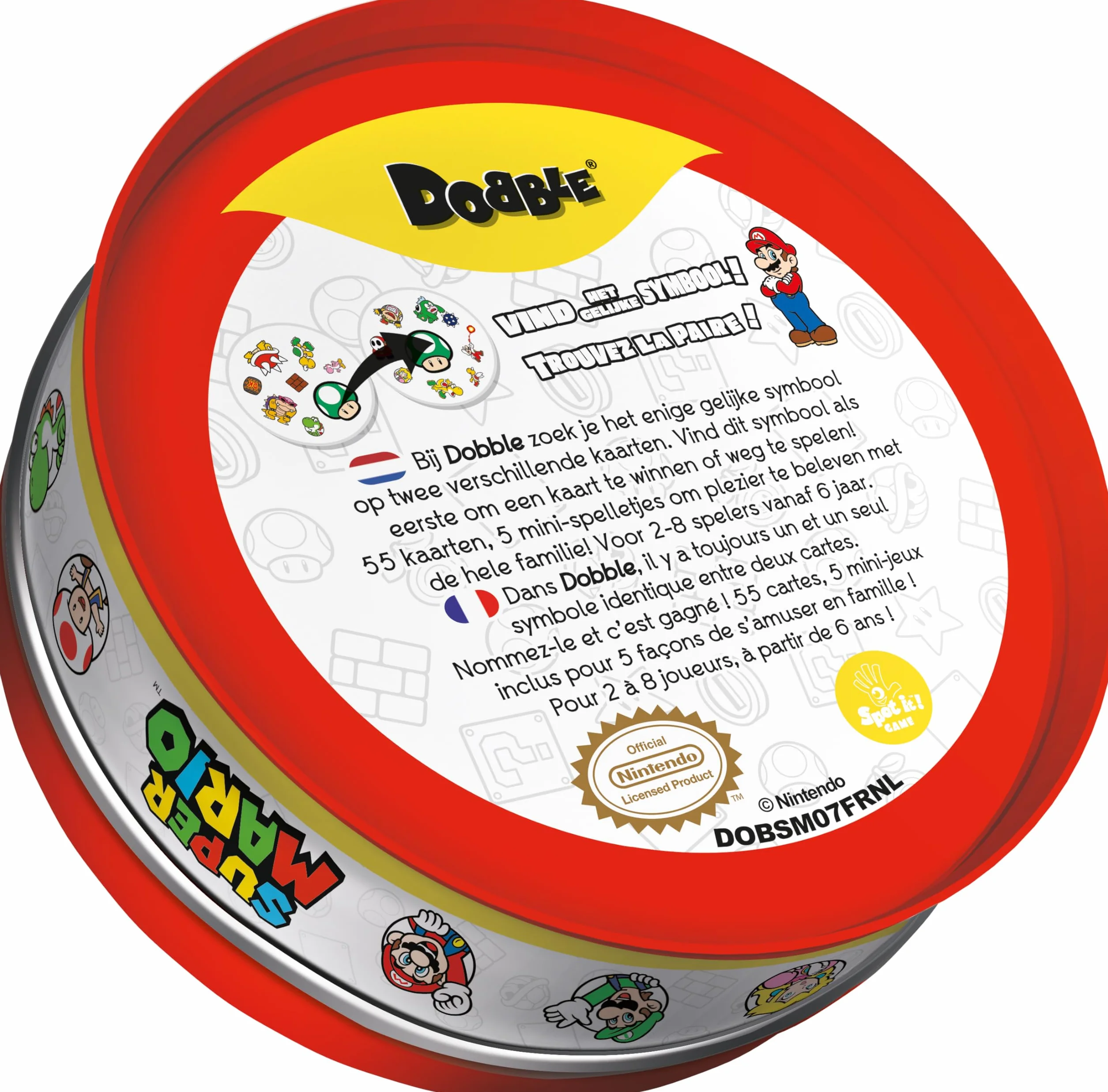 Asmodee DOBBLE Super Mario Jeu de Société Rapidité Observation Cartes Familial Enfants 6 Ans Boite Métal Multilingue
