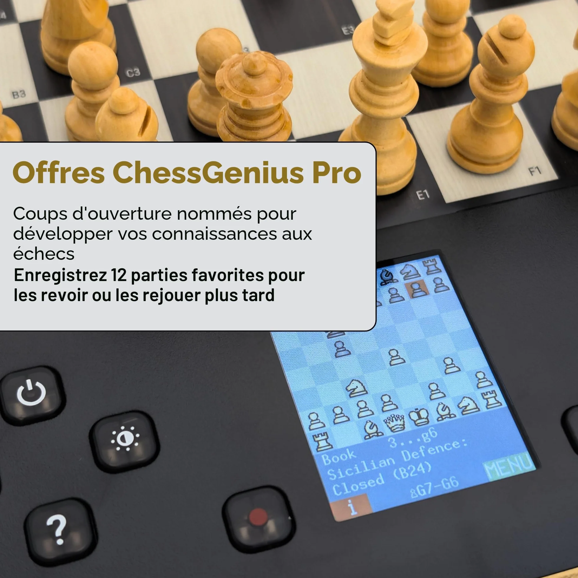 Ordinateur d'échecs MILLENNIUM ChessGenius Pro Wood Edition – Design élégant en Bois avec des pièces en Bois véritable, idéal pour Les Joueurs Amateurs grâce à Ses Fonctions d'apprentissage par IA