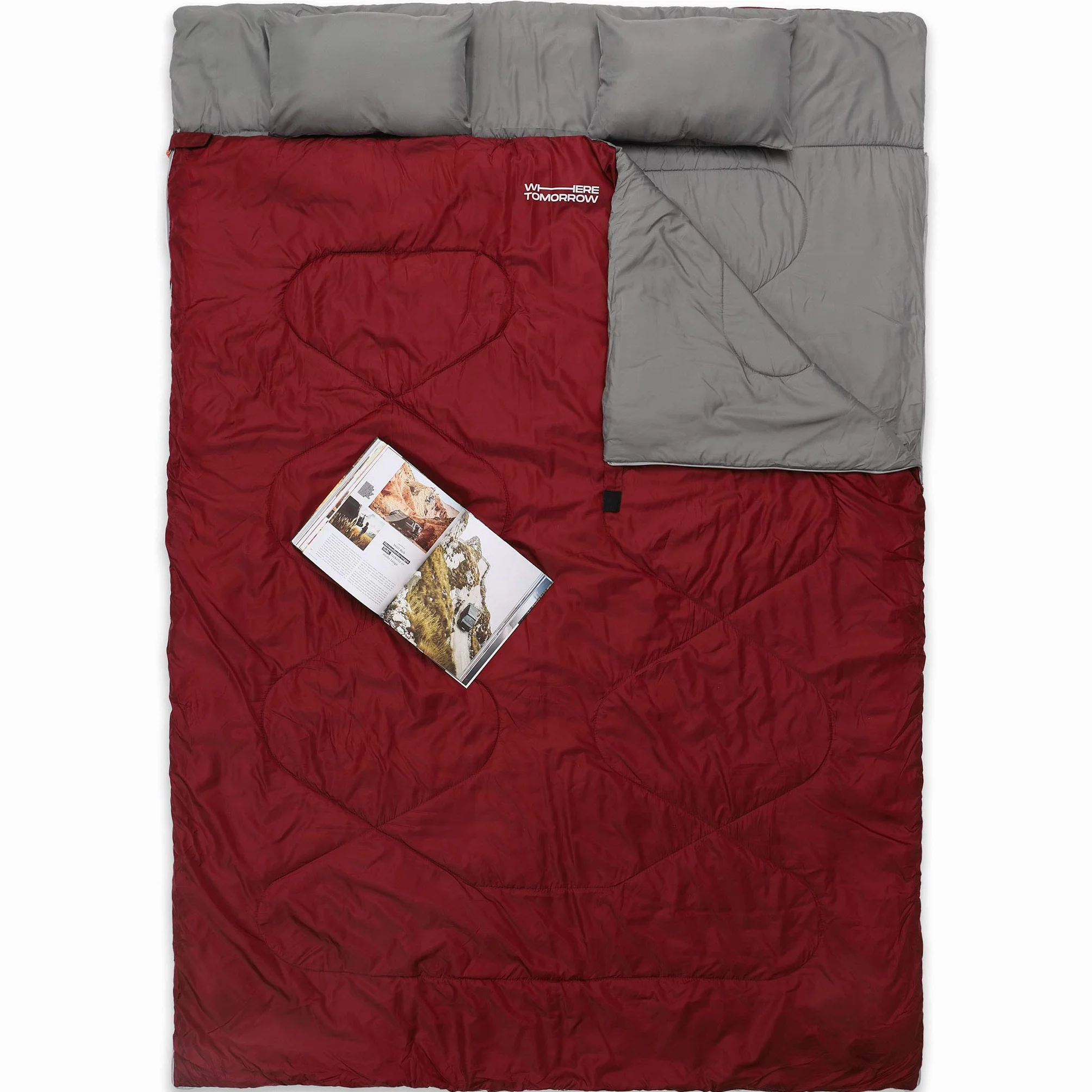 Lumaland Sac de Couchage Double 2 Personnes 190 x 150 cm Imperméable Respirant 300 g/m² Bordeaux