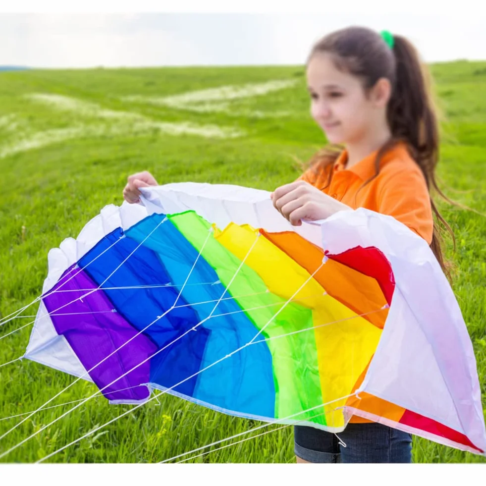 Cerf-volant arc-en-ciel 1,4 m avec corde 30 m pour enfants adultes acrobatie extérieur