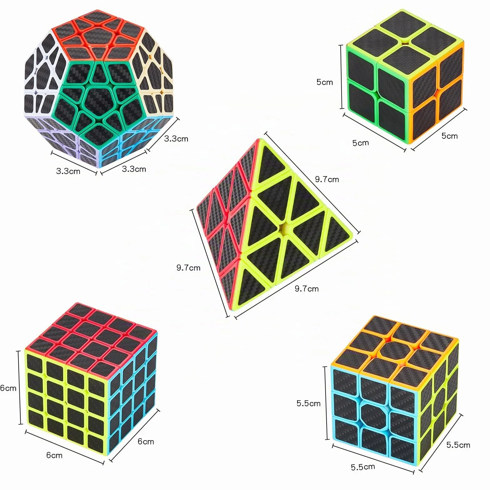 Coolzon Speed Cube Set Pyraminx Megaminx 2x2 3x3 4x4 5 Pack Boîte Cadeau Cubo Autocollant Carbone Fibre Ultra Rapide