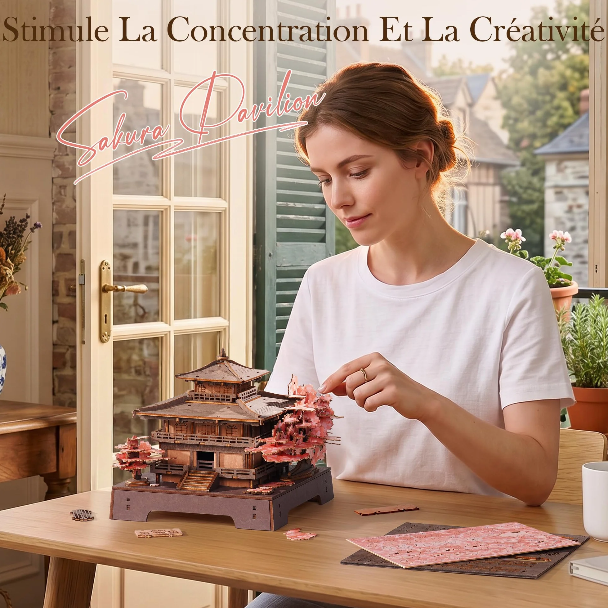ROWOOD Maquette en Bois à Construire Pavillon Sakura Fleurs de Cerisier Japonaises Kit DIY Cadeau
