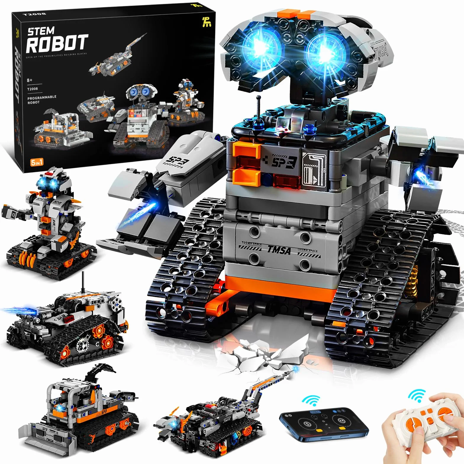 YOOHBERRYS Technic Robot Programmable 5-en-1 pour Enfants, Robotique avec Application et Télécommande, Cadeau Garçons 6-12 Ans (Gris)