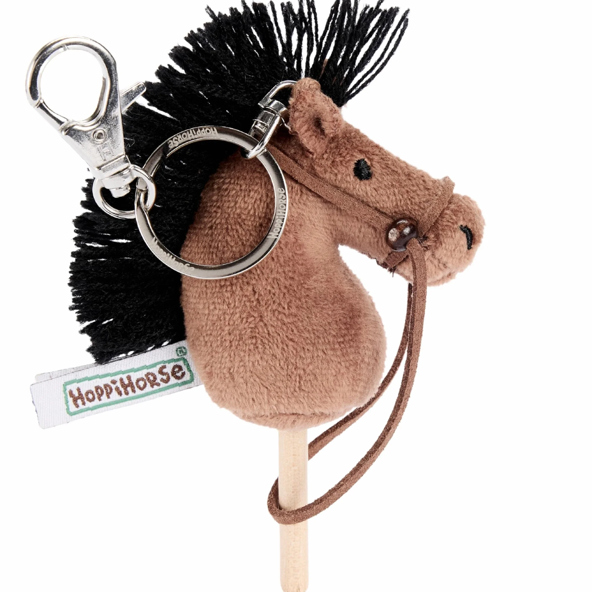 Porte-clés Mini Cheval Bâton avec Rênes Réelles – Tête de Cheval en Peluche sur Bâton en Bois – Hobby Horse