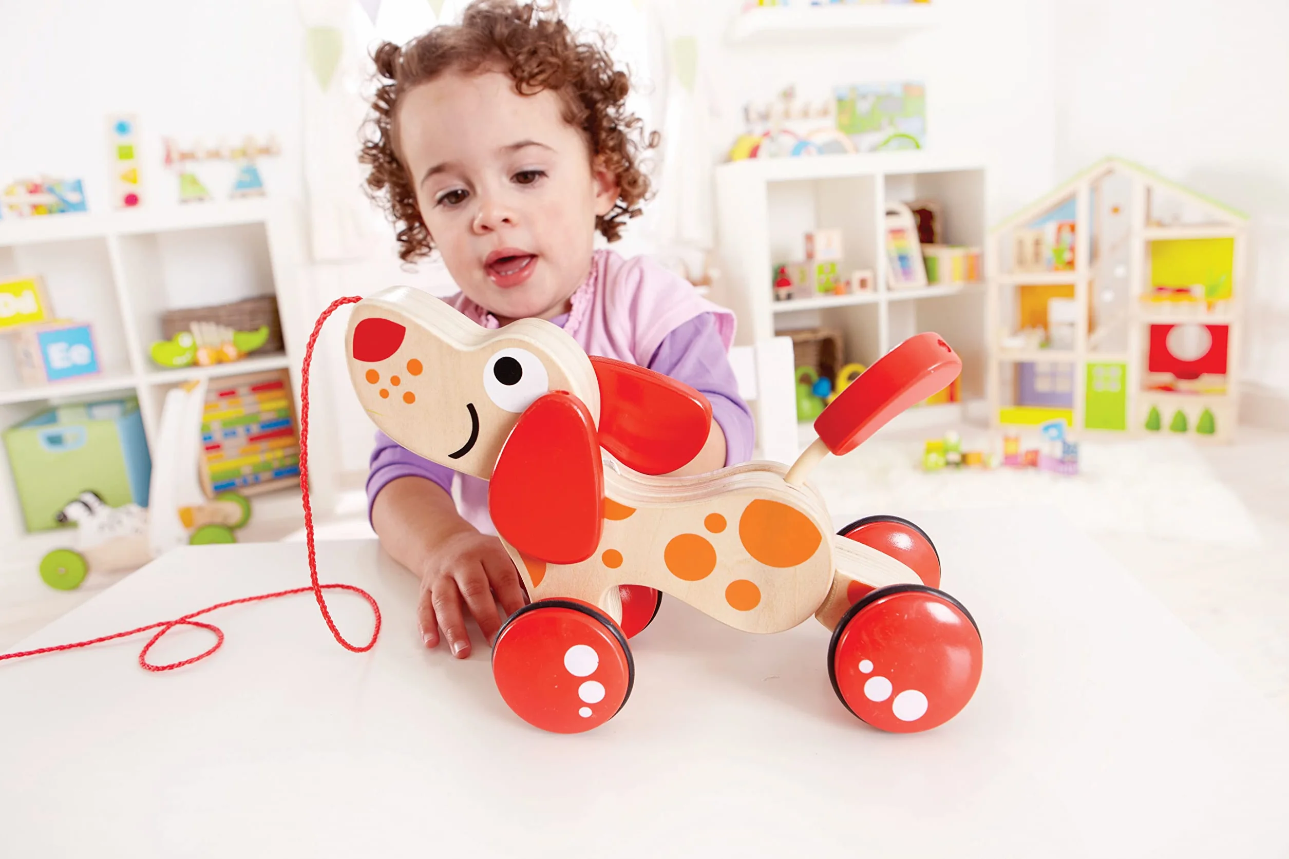 Hape Chien Jouet en Bois à Tirer et Pousser pour Enfant 1 an - Motricité, Imagination & Dextérité