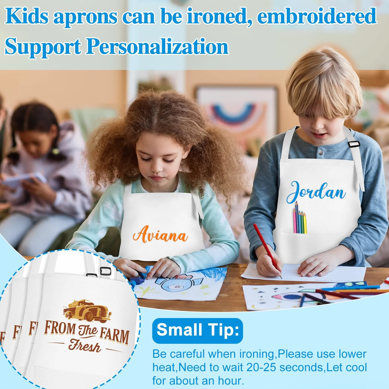 Tablier pour enfants avec 2 poches réglables, tablier de chef artistique pour cuisine, pâtisserie, peinture