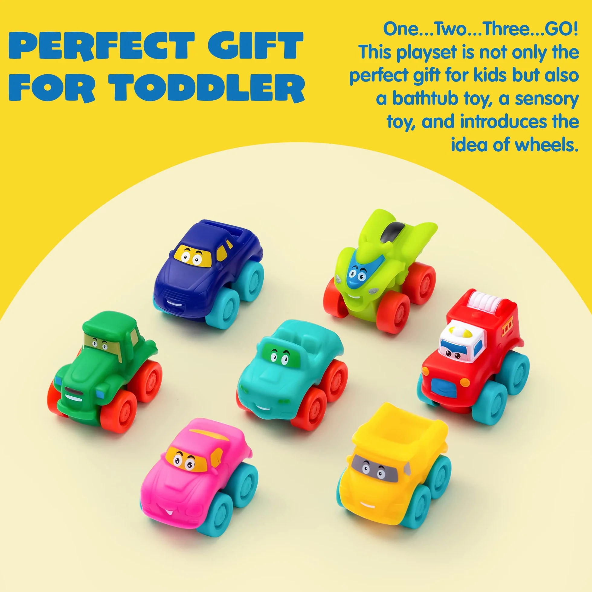 JOYIN 16 pièces Voitures de Dessin animé, Voiture Jouet en Caoutchouc Souple, Mini véhicules Jouets, Voiture Jouet de Bain