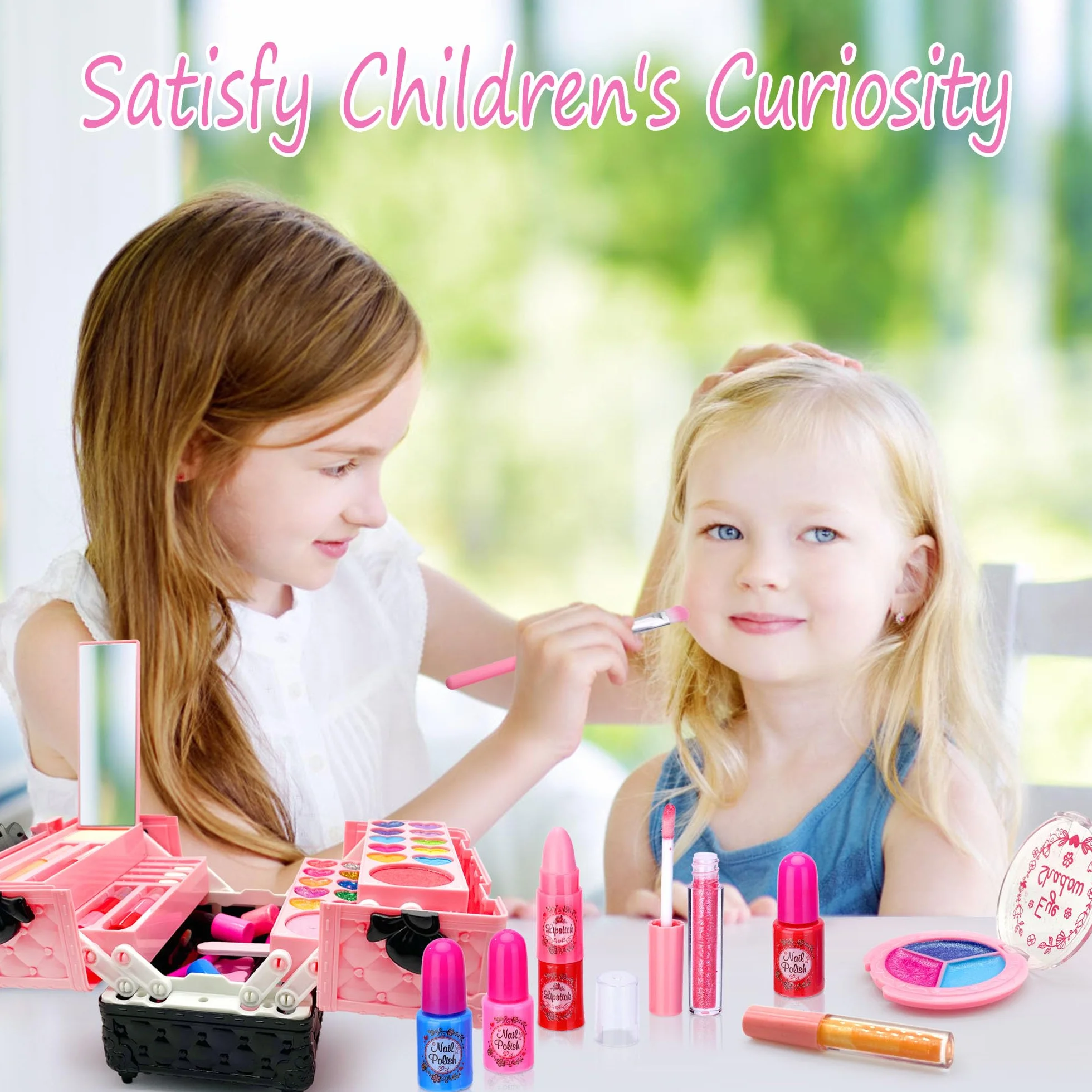 Lubibi Ensemble de Maquillage Lavable pour Enfants avec Coffret, Kit de Cosmétiques Réels, Jouet Cadeau Anniversaire Noël pour Filles 3-8 Ans