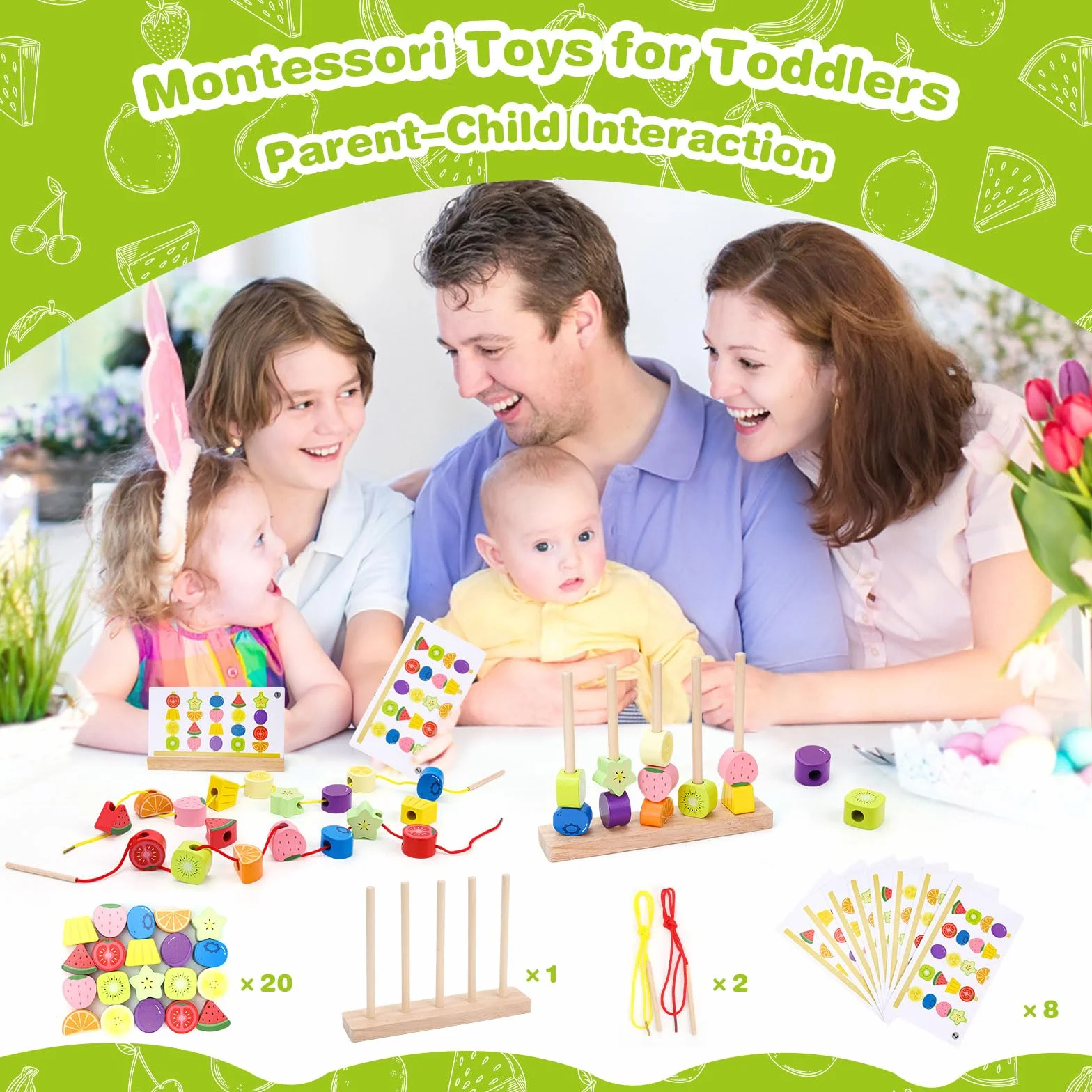 Jouet Montessori en Bois pour Enfants 2-5 Ans : Perles à Enfiler, Jeu de Tri et Empilage - Cadeau Éducatif Motricité Fine