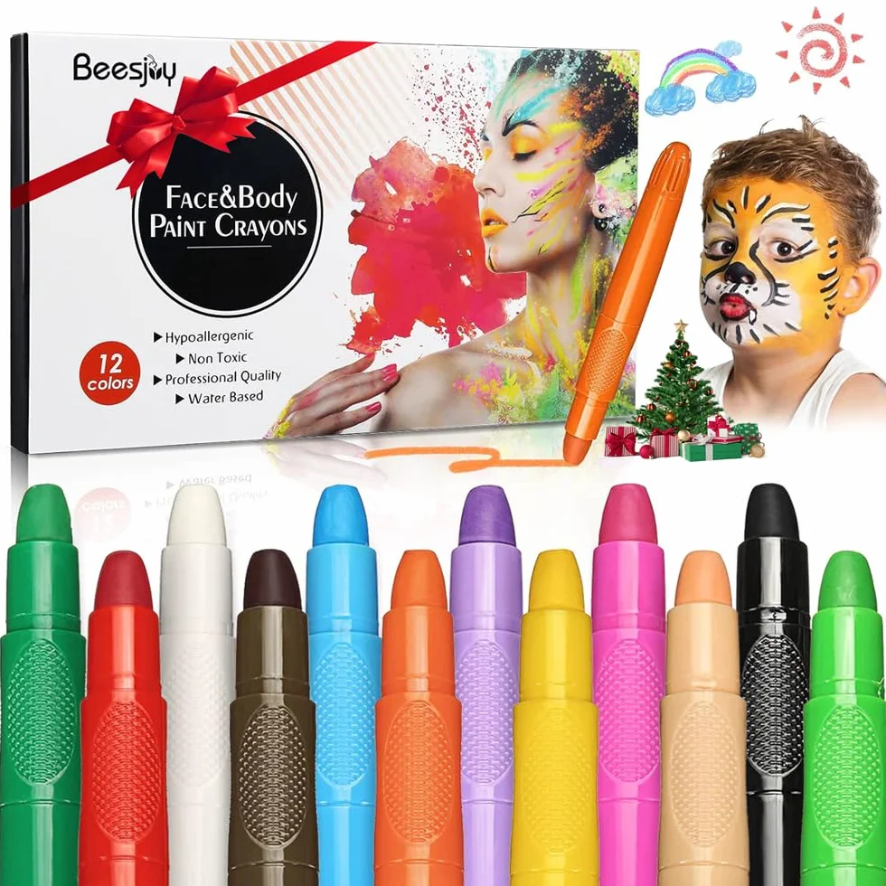 Beesjuy 12 Couleurs Crayon Maquillage Enfant Non-Toxique Lavable Peinture Visage Carnaval Halloween
