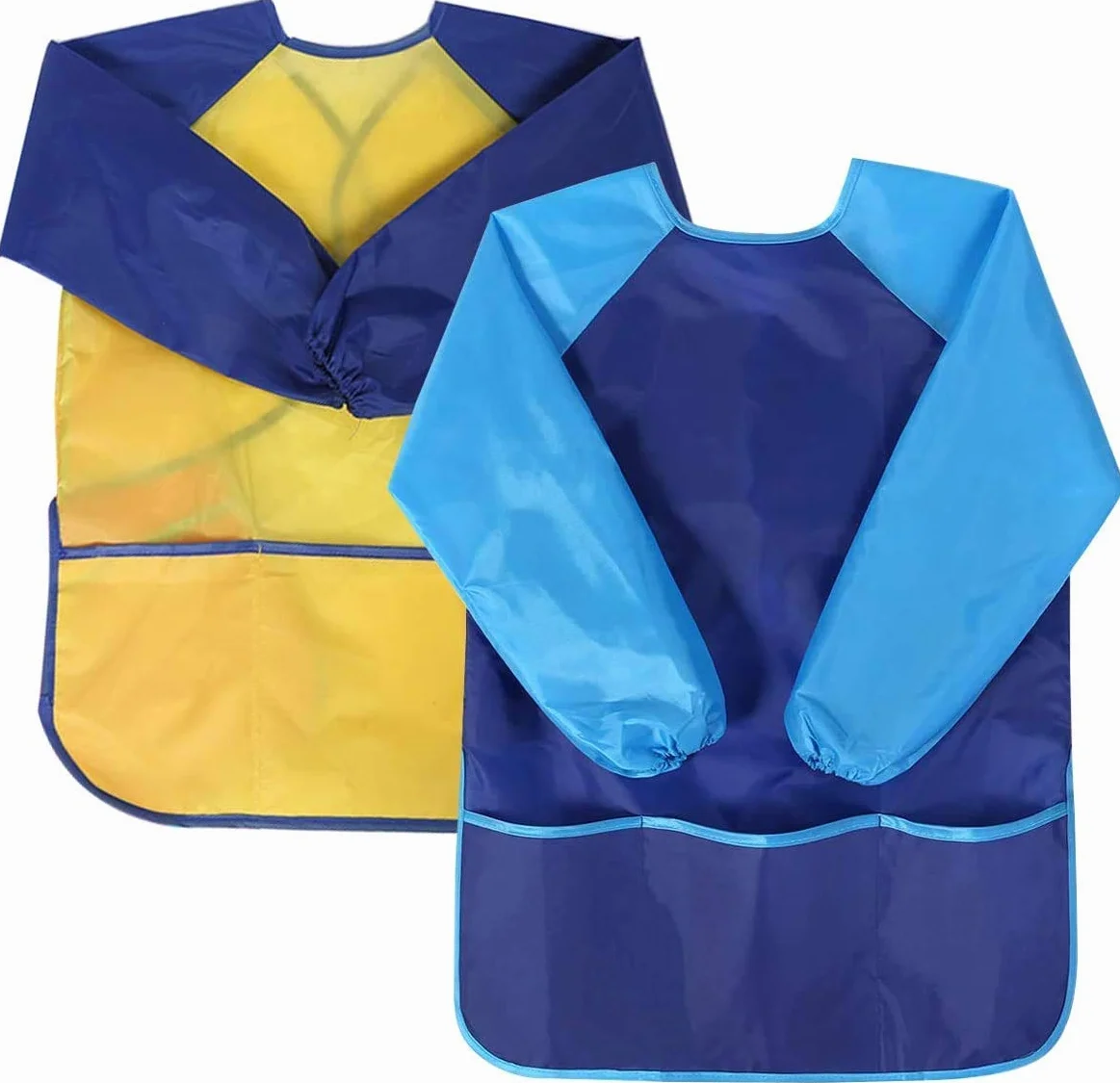 Tablier de Peinture Enfant Imperméable Manches Longues 3 Poches 2 Pièces 3-7 Ans